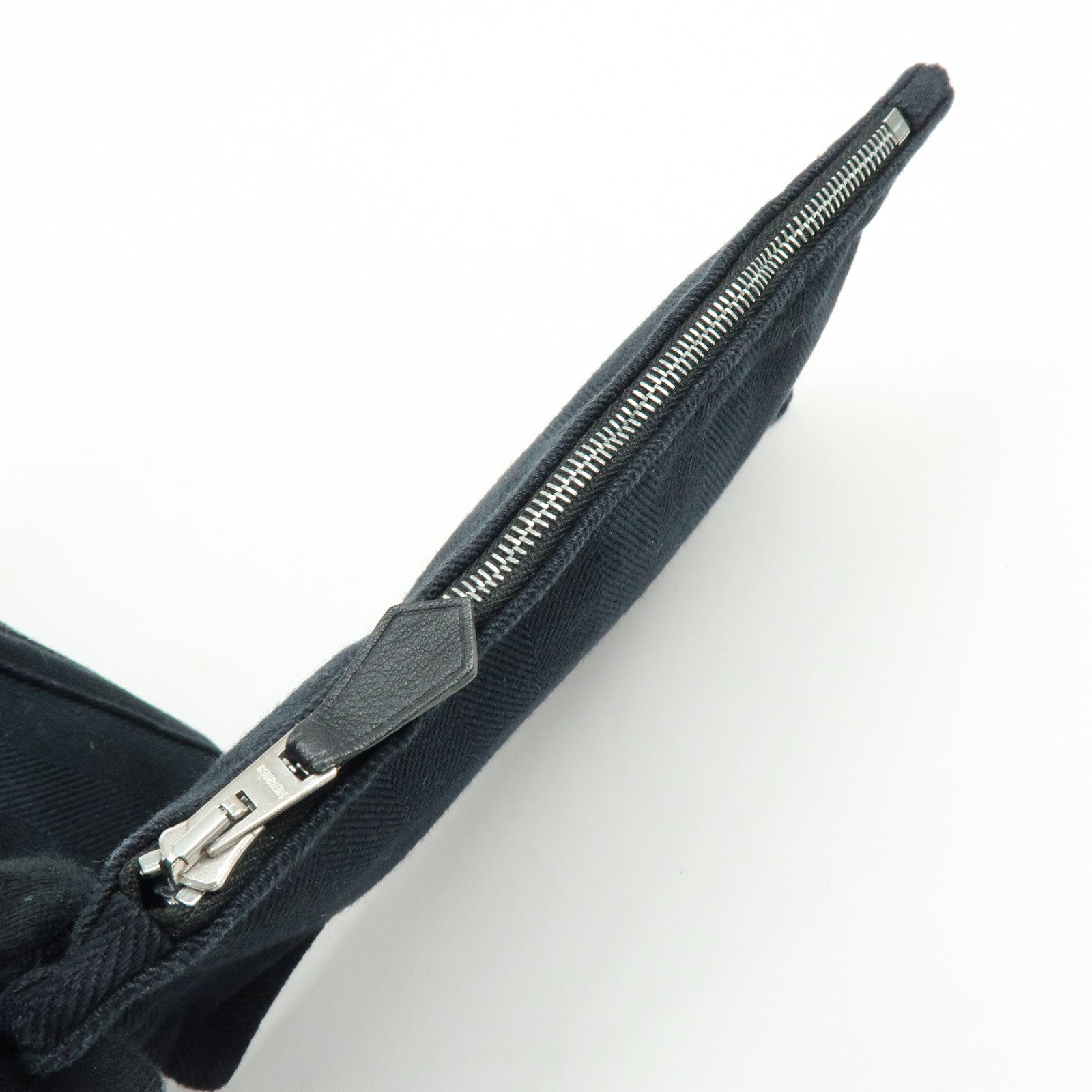 HERMES Valparaiso Long PM Toile Chevron Leather Hand Bag Black