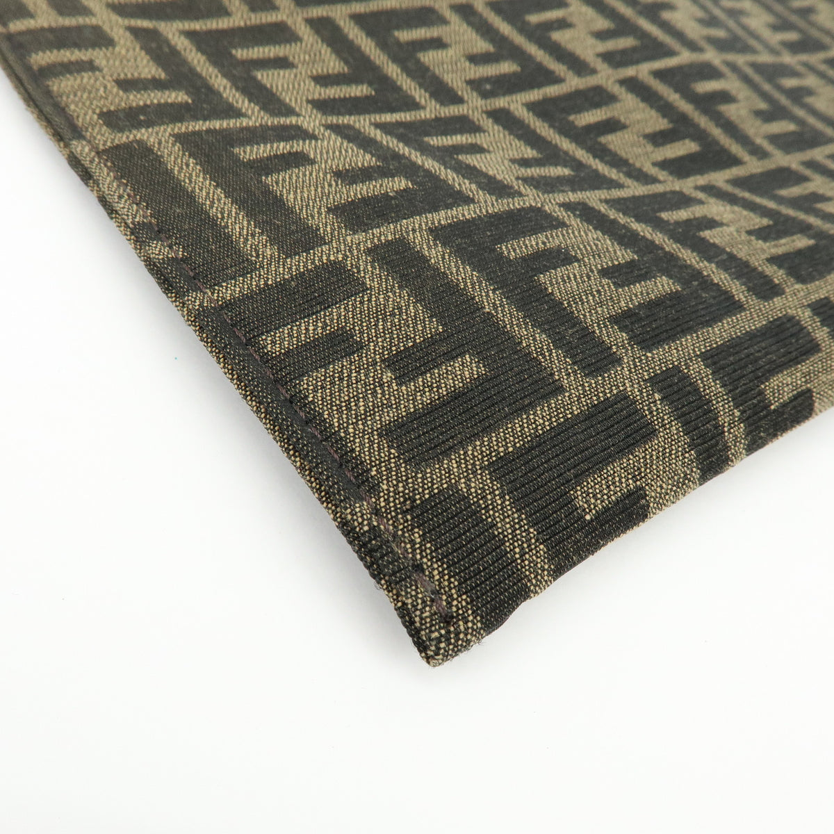 FENDI Zucca Flat Slim Canvas Leather Clutch Bag Pouch Brown 7N0134