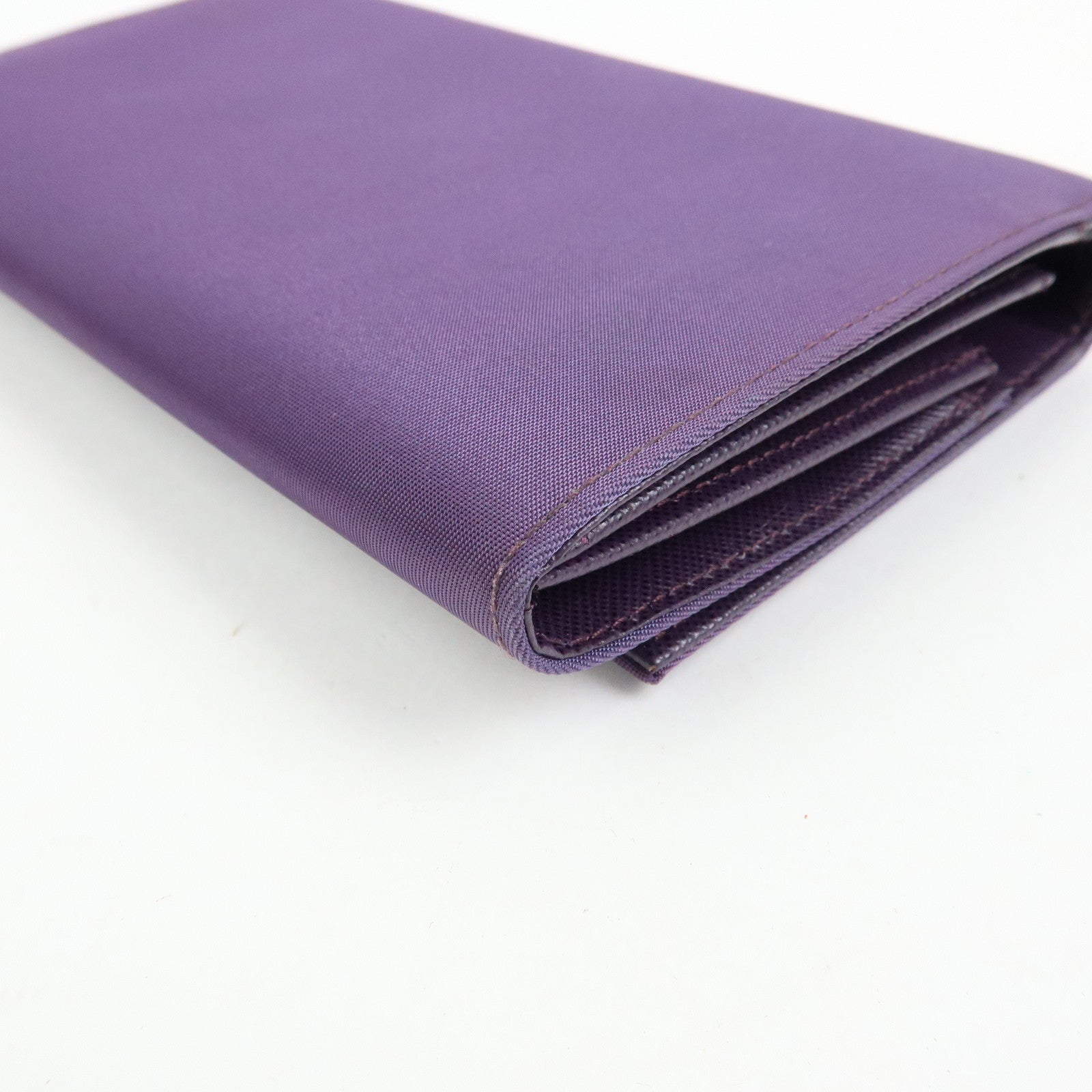 PRADA Triangle Logo Nylon Saffiano Leather Long Wallet Purple M608