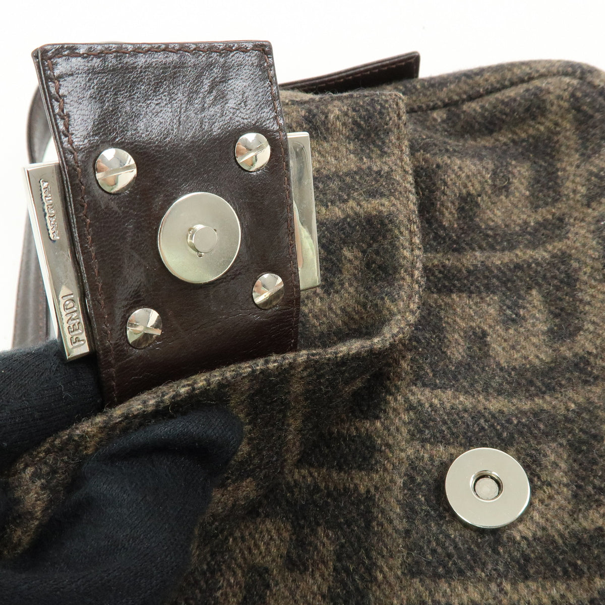 FENDI Zucca Mamma Baguette Wool Leather Shoulder Bag Hand Bag 26424