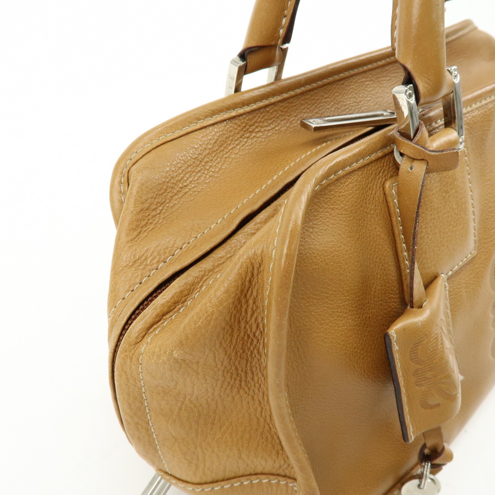 LOEWE Anagram Amazona 28 Leather Hand Bag Boston Bag Camel