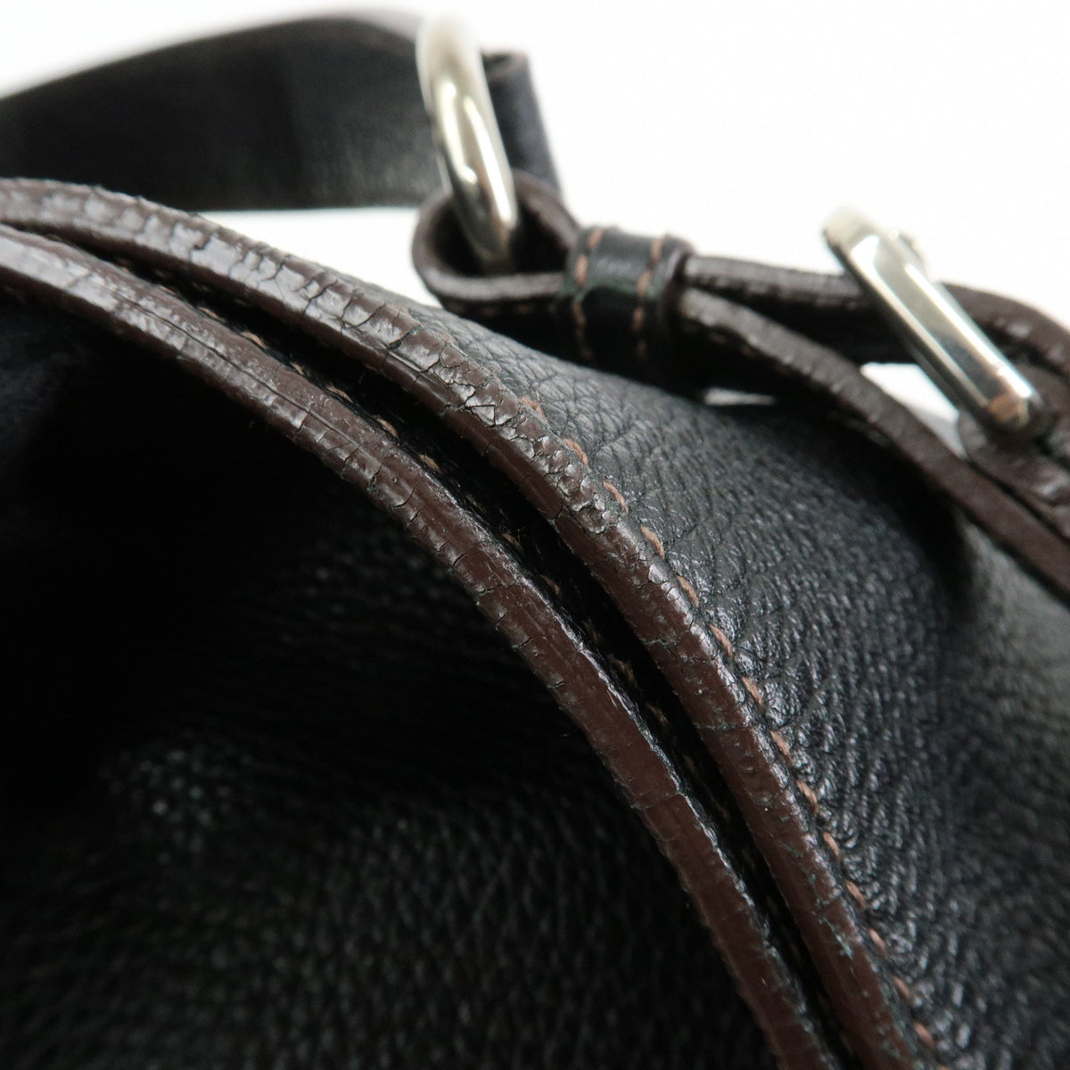 PRADA Leather Shoulder Bag Hand Bag Black BR3648
