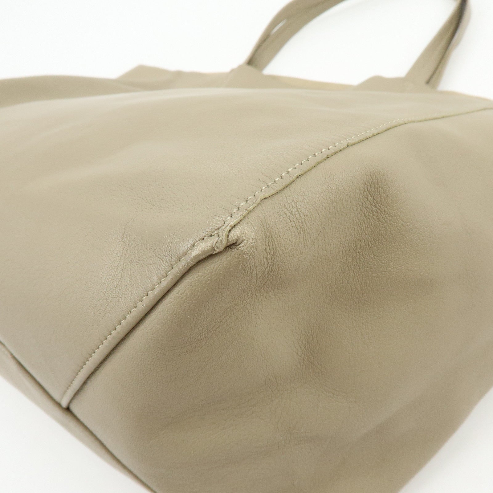 CELINE Leather Tote Bag Shoulder Bag Greige