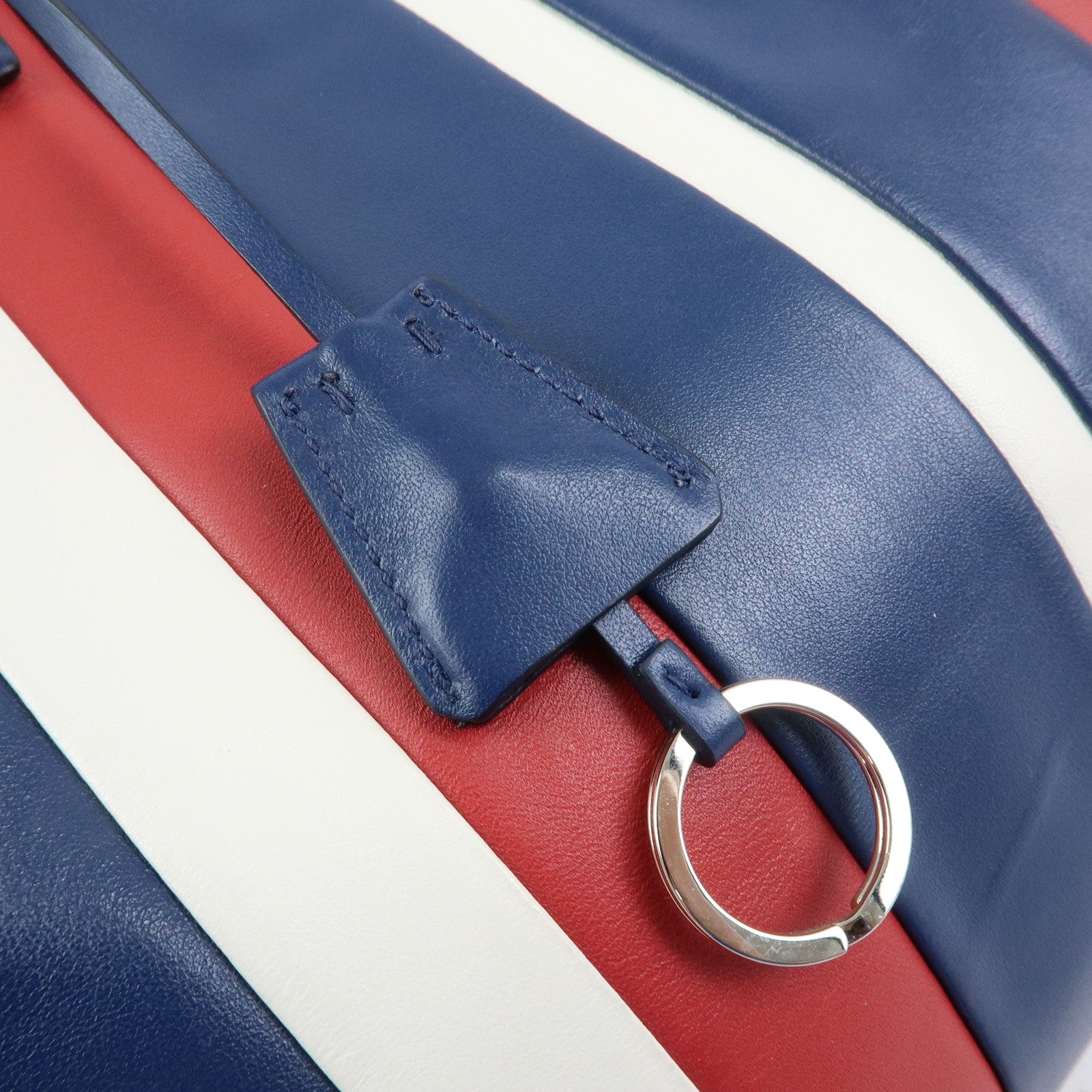 PRADA Triangle Logo Leather Tote Bag Shoulder Bag Blue White Red