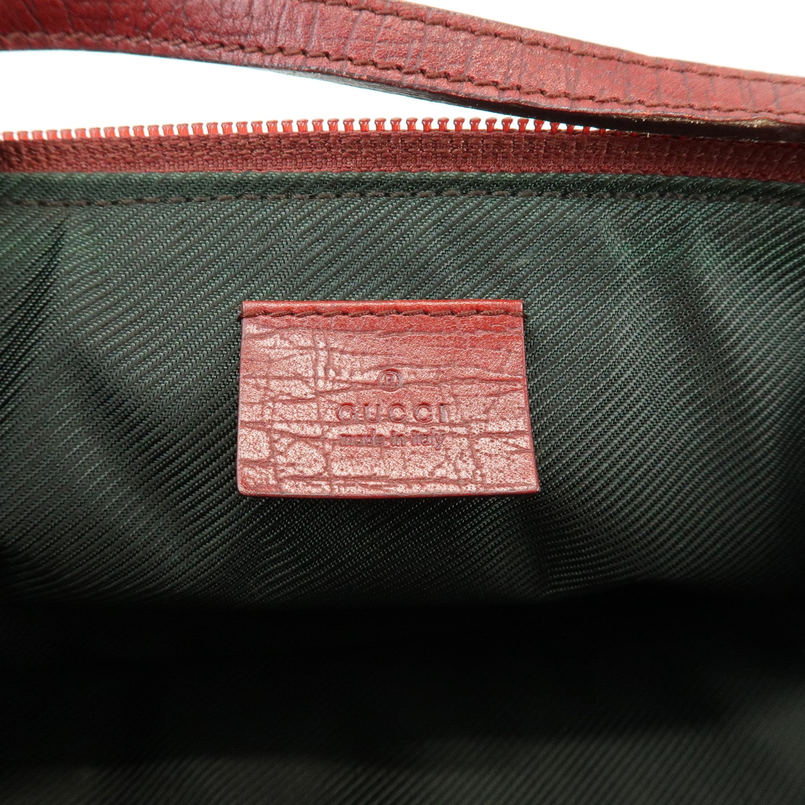 GUCCI Boat Bag GG Canvas Leather Accessory Pouch Hand Bag Red 07198