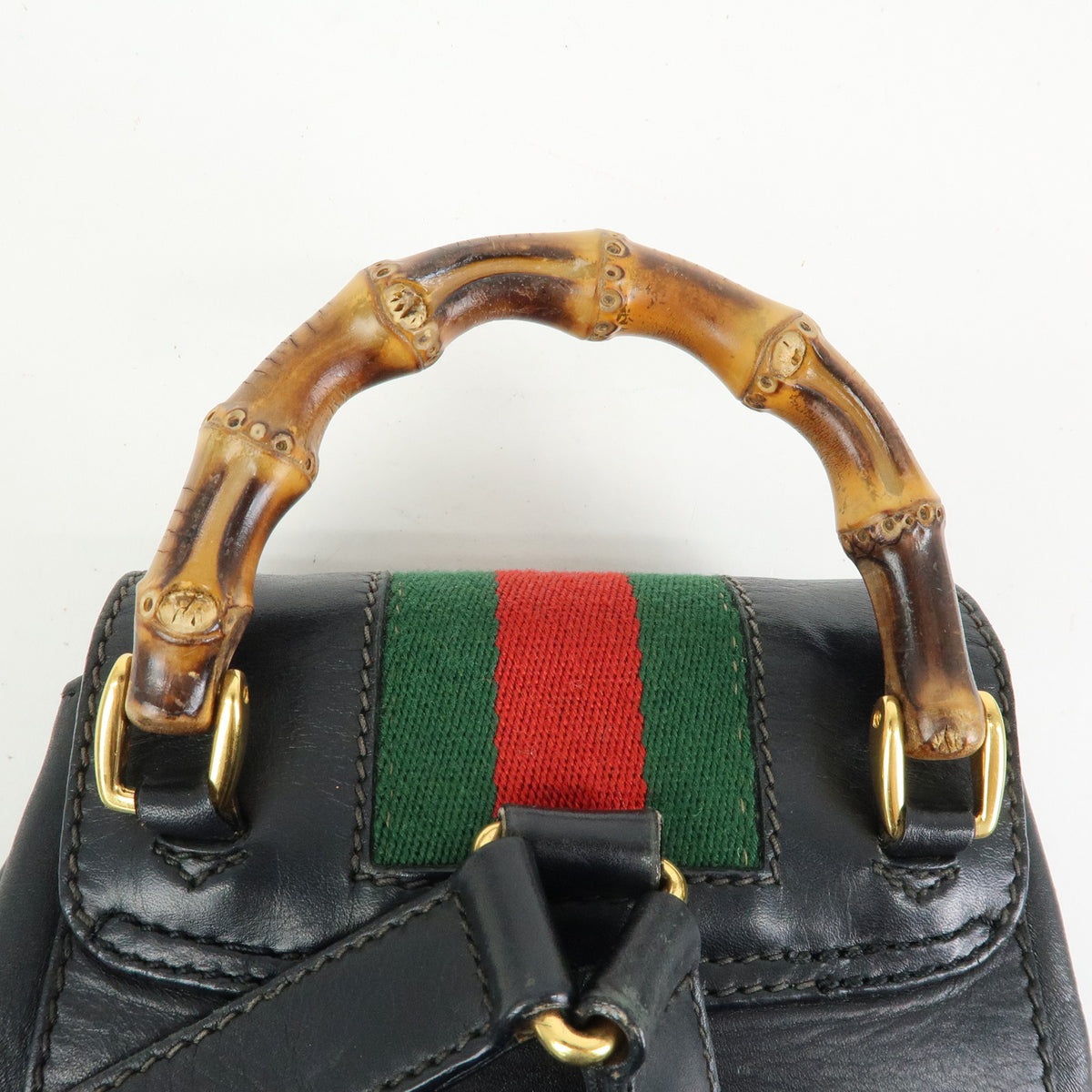 GUCCI Bamboo Sherry Leather Backpack Rucksack Black 003・2058・0044