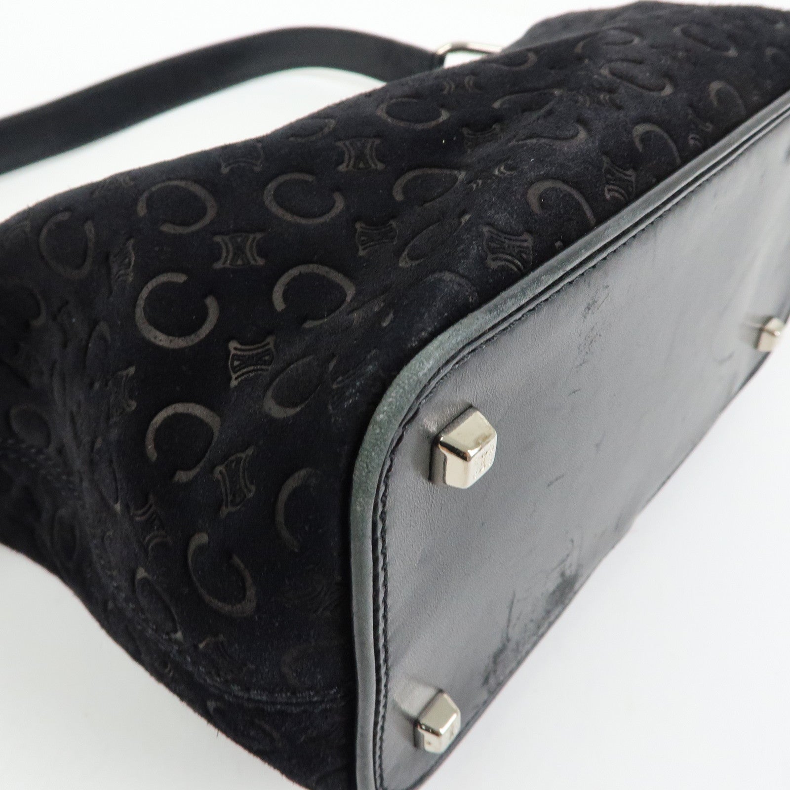 CELINE C Macadam Suede Leather Shoulder Bag Hand Bag Black
