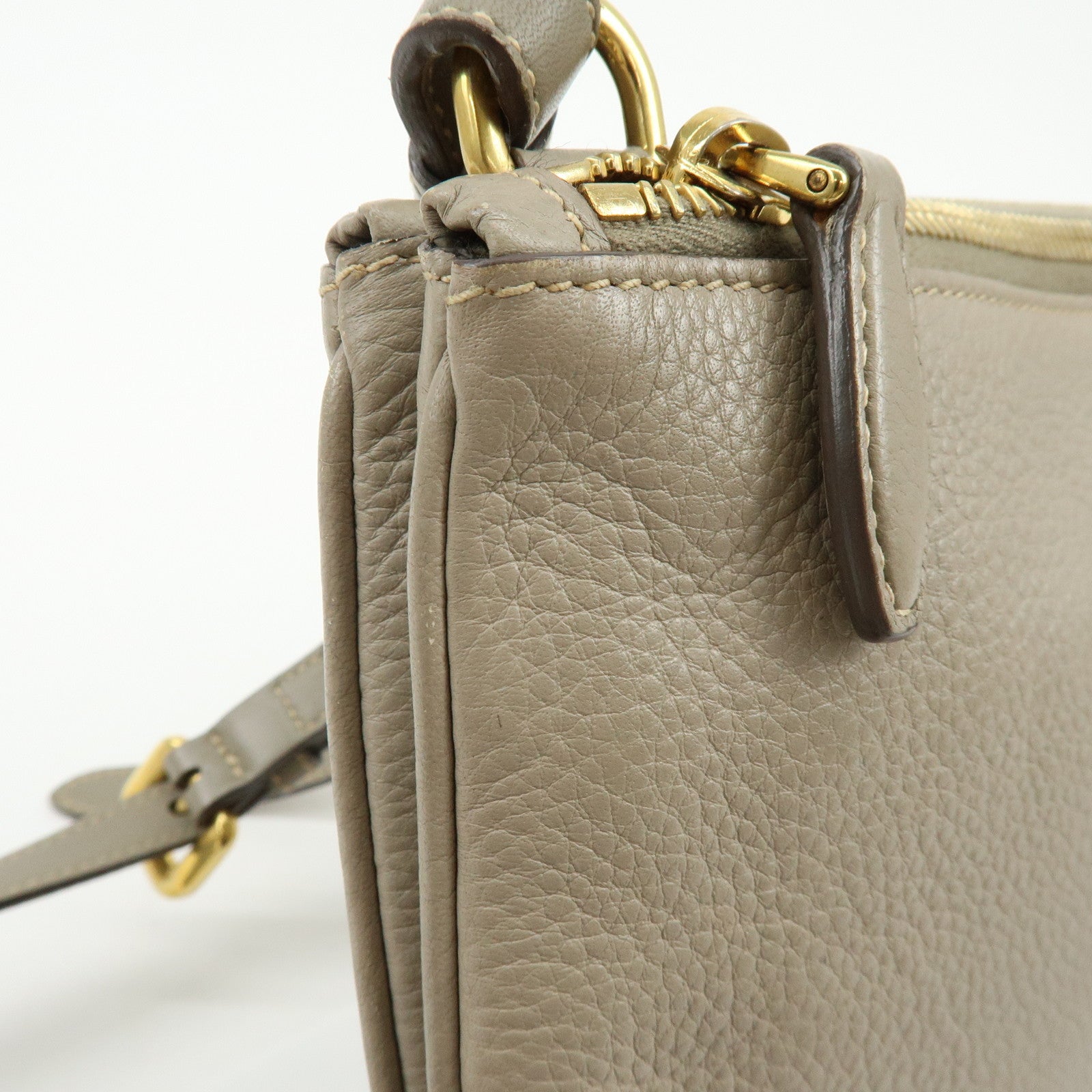 PRADA Logo Leather Shoulder Bag Crossbody Bag Beige 1BH046