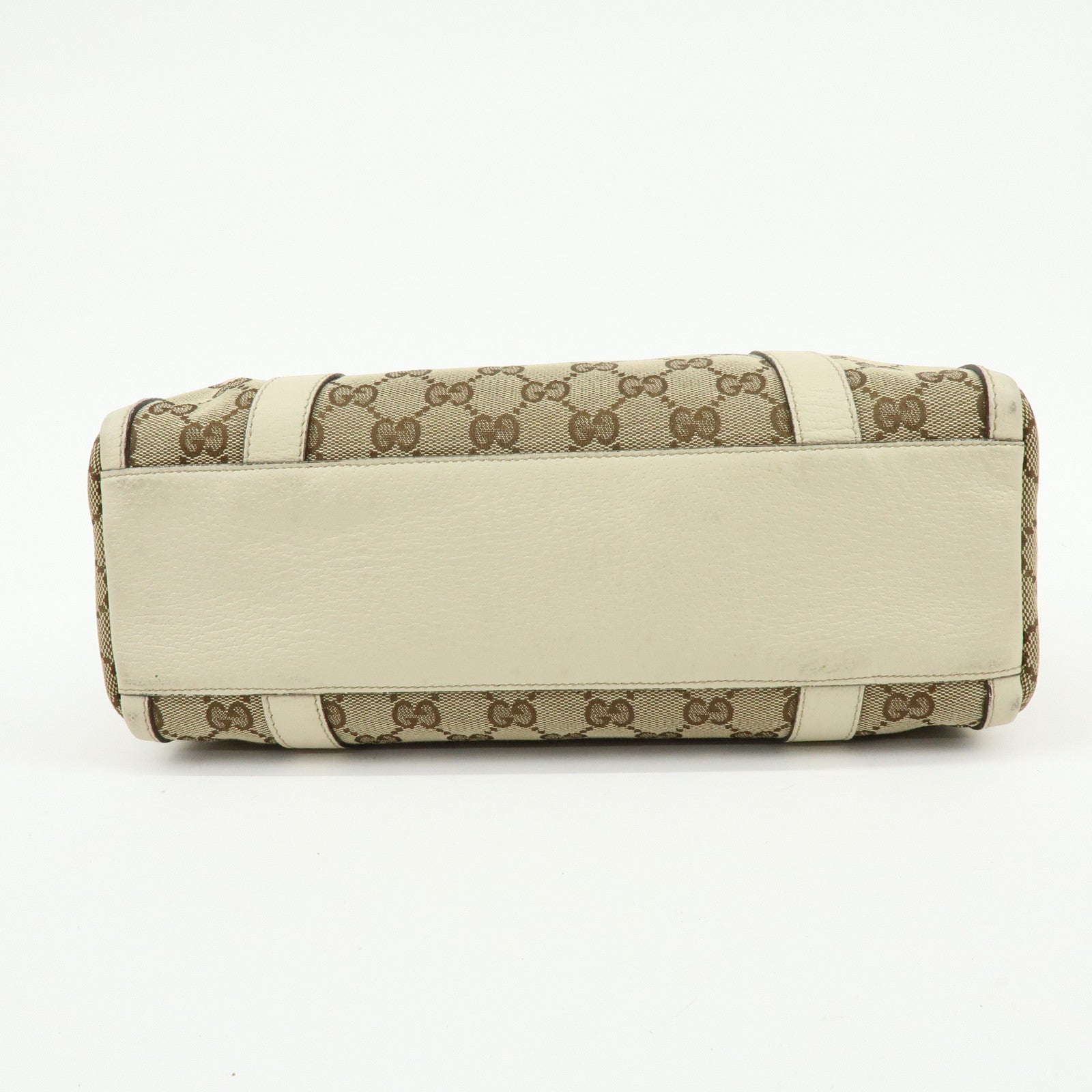 GUCCI Abbey GG Canvas Leather Boston Hand Bag Beige Ivory 130942