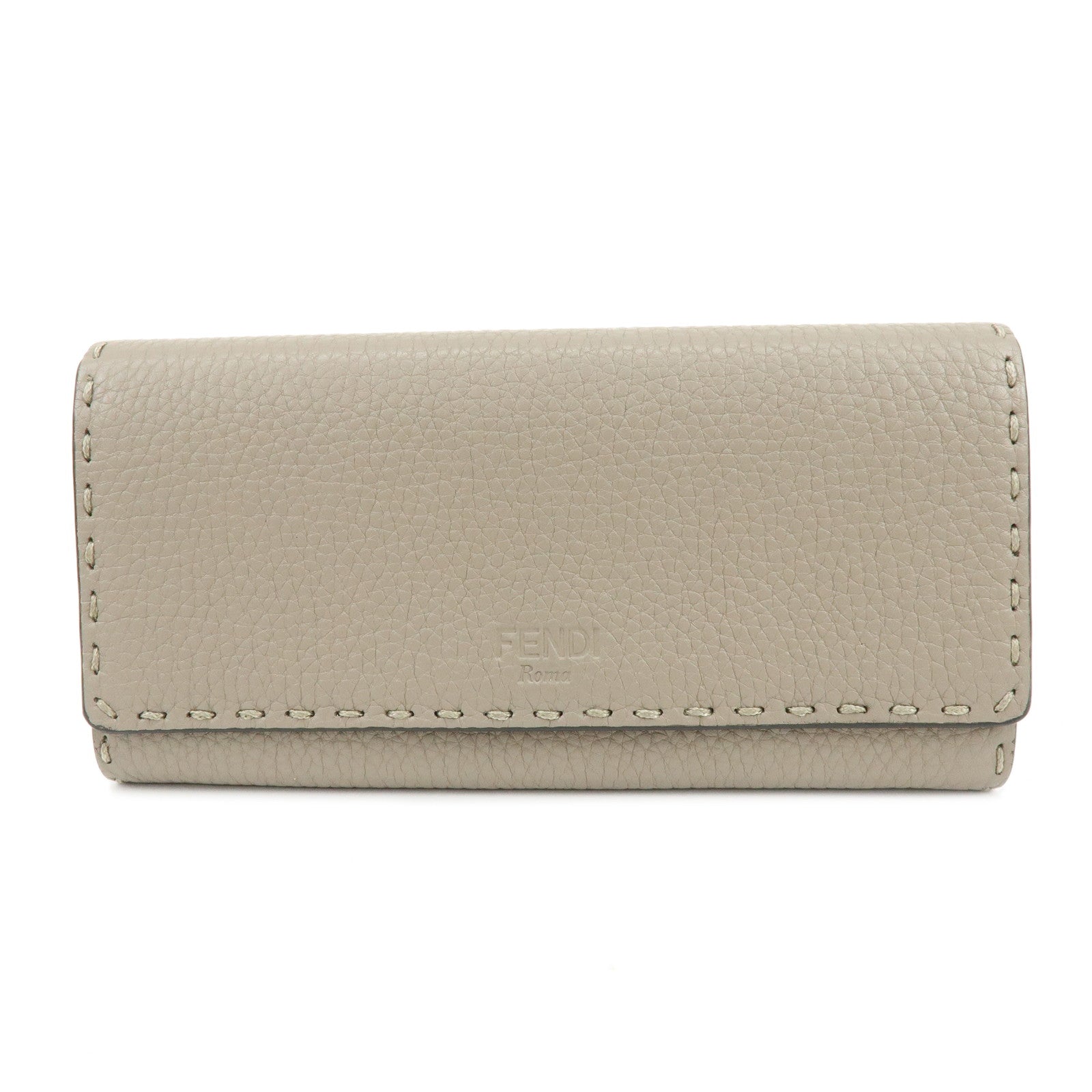 FENDI Selleria Leather Bi-fold Long Wallet Greige 8M0384