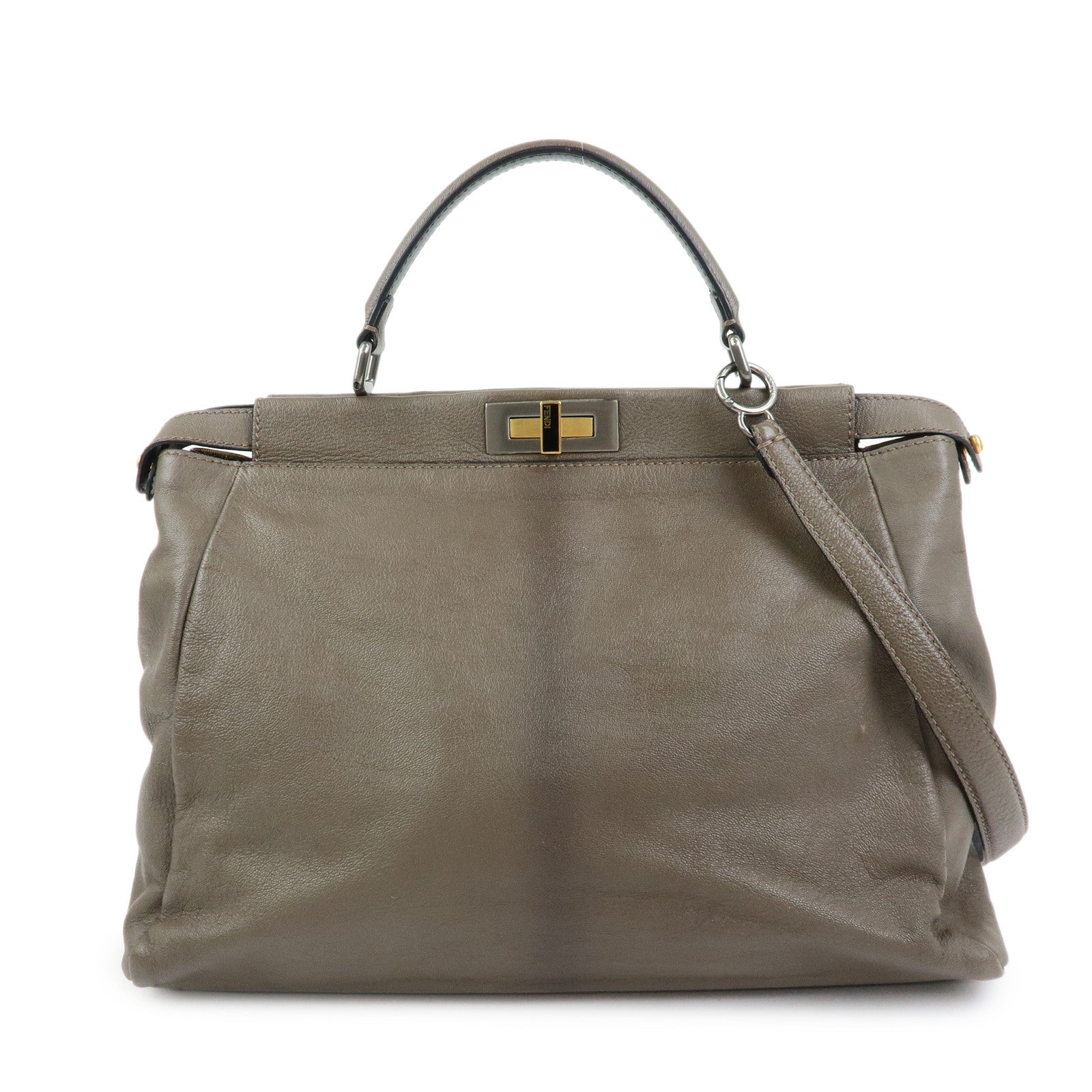 FENDI Peekaboo Large Leather 2Way Bag Shoulder Bag Brown 8BN210