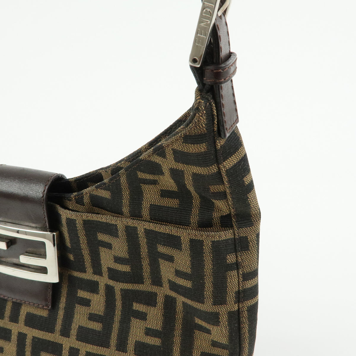 FENDI Zucca Canvas Leather Shoulder Bag Hand Bag Black Brown 26569