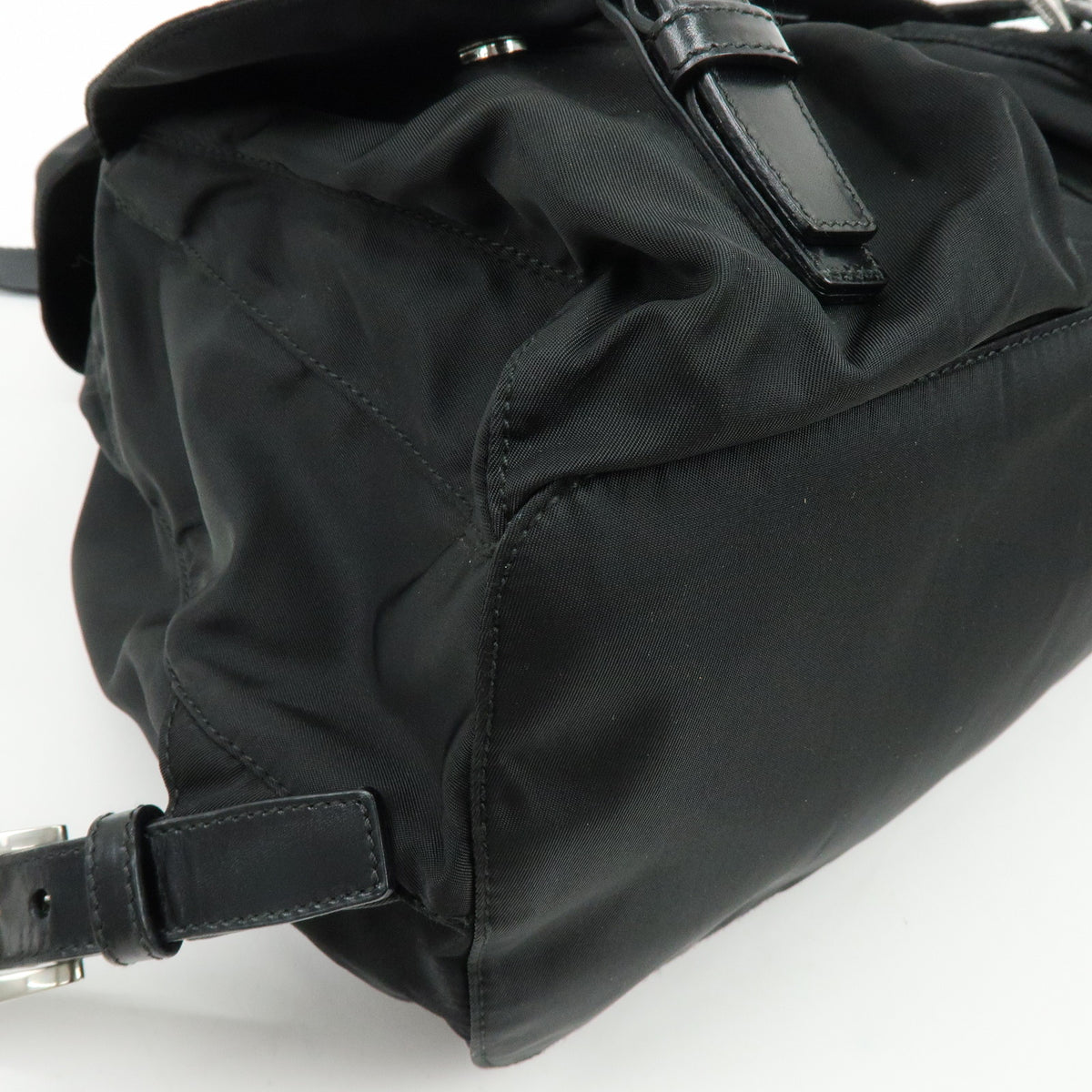 PRADA Triangle Logo Nylon Leather Backpack Rucksack Black BZ2811