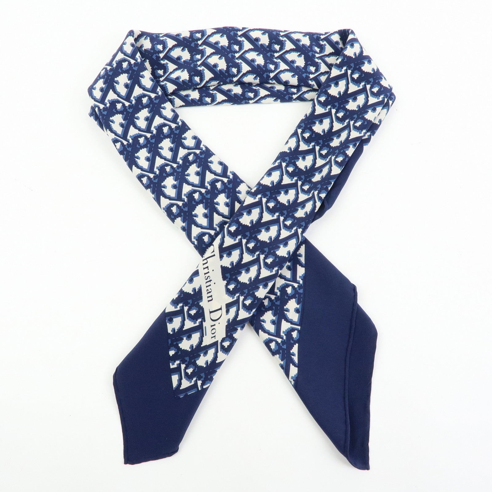 Christian Dior Trotter Silk 100% Scarf Navy White
