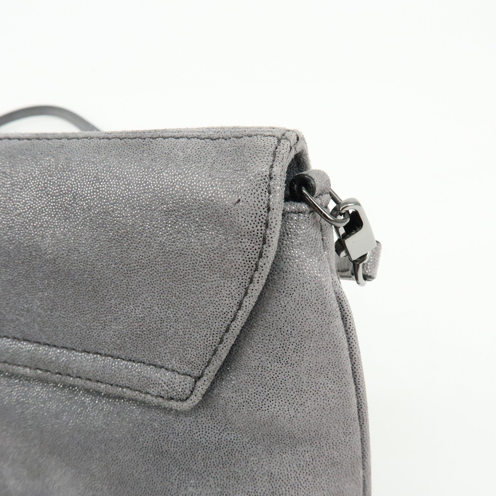 Ferragamo Vara Ribbon Leather Shoulder Bag Clutch Bag Metallic Gray