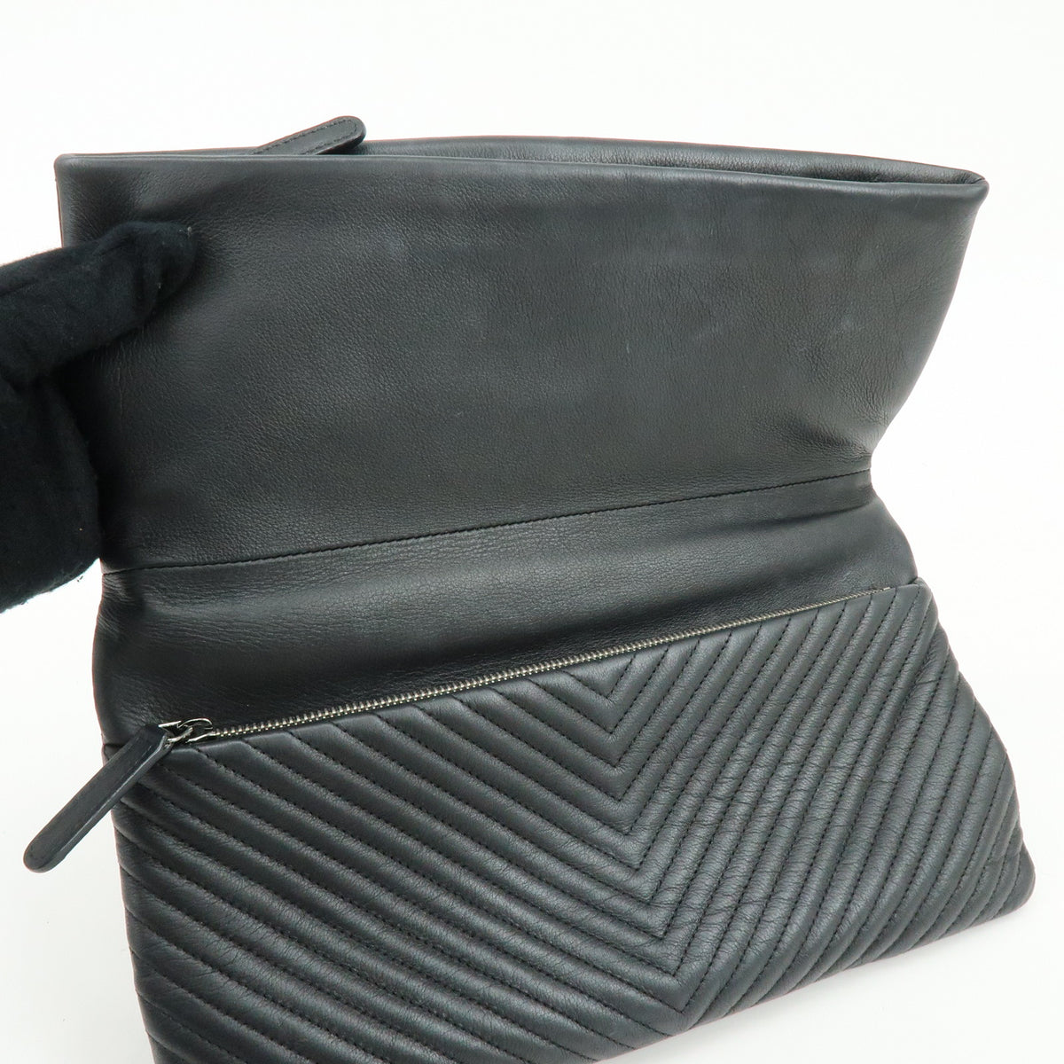 CHANEL Boy Chanel Chevron Calfskin Clutch Bag Black Silver