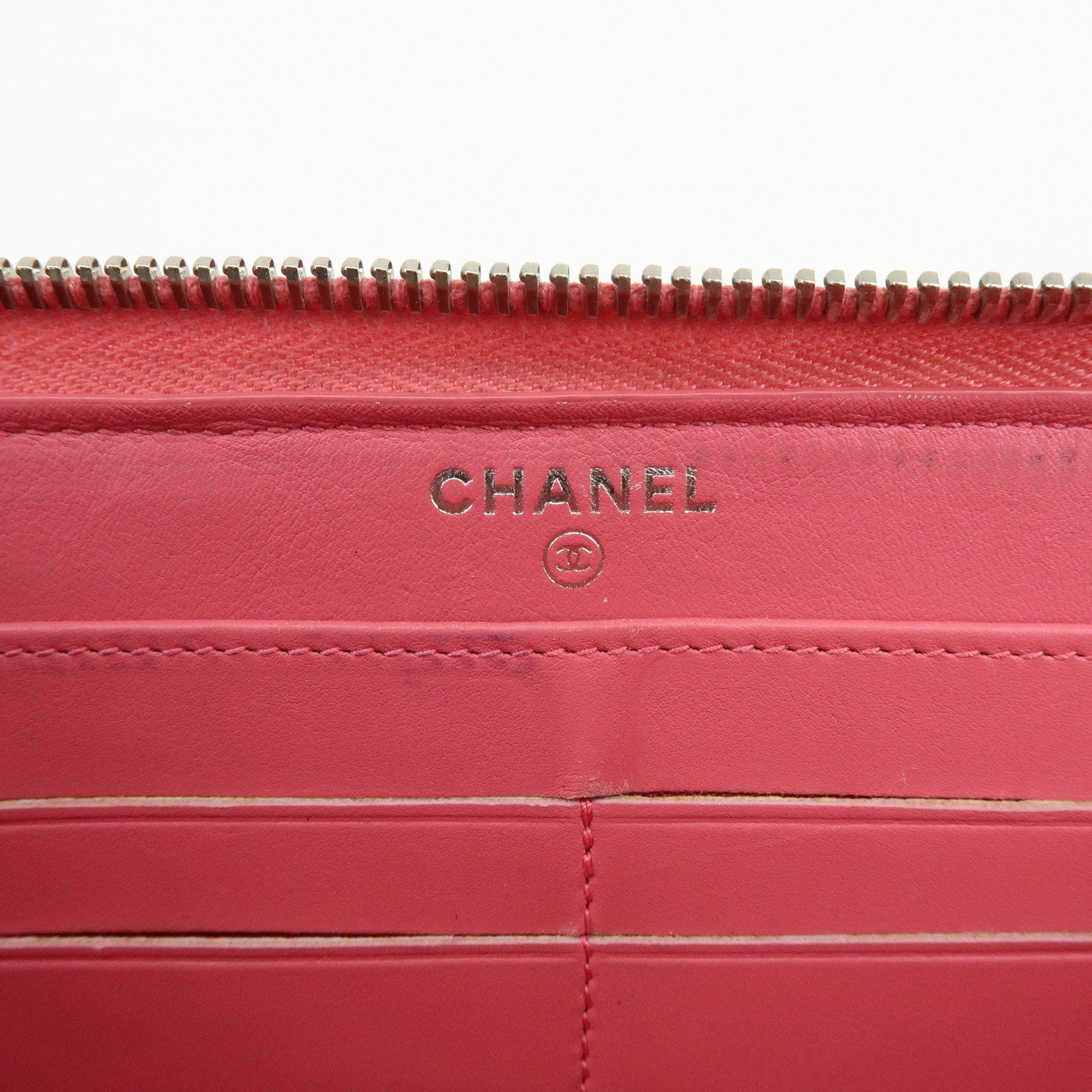 CHANEL COCO Mark Matelasse Lamb Skin Patent Leather Long Zip Wallet