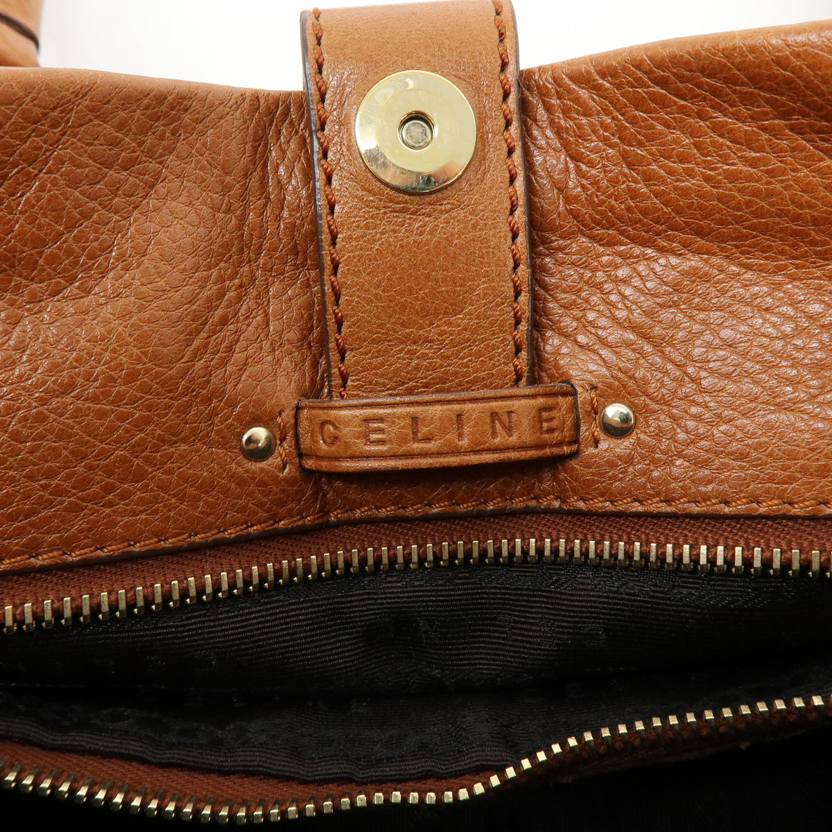 CELINE Macadam Leather Shoulder Bag Boston Bag Brown