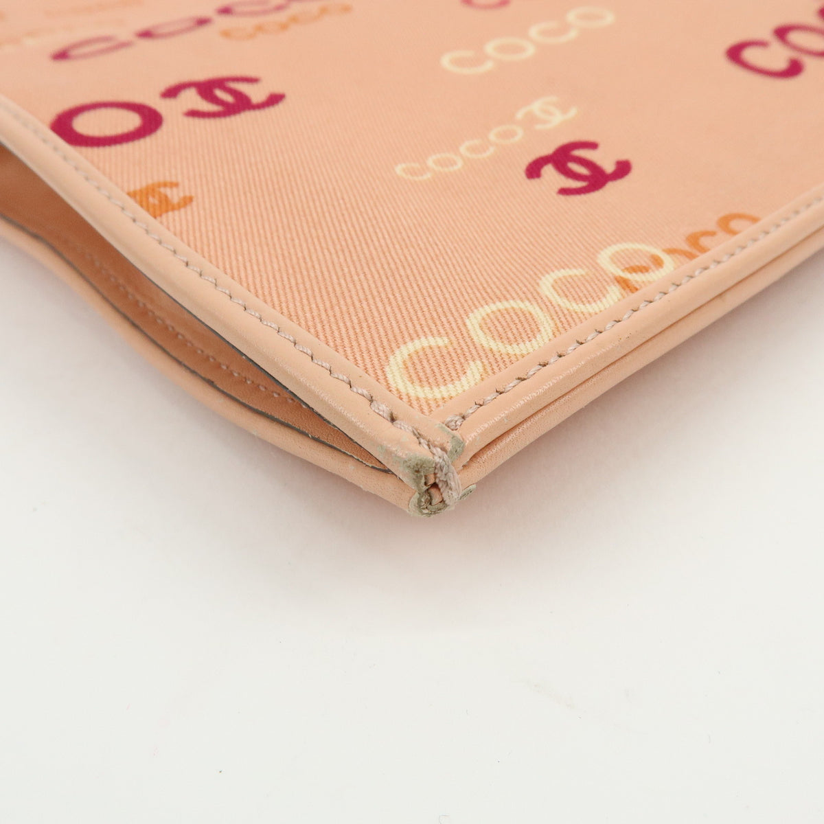 CHANEL COCO Mark Canvas Leather Chain Shoulder Bag Tote Bag Pink Orange