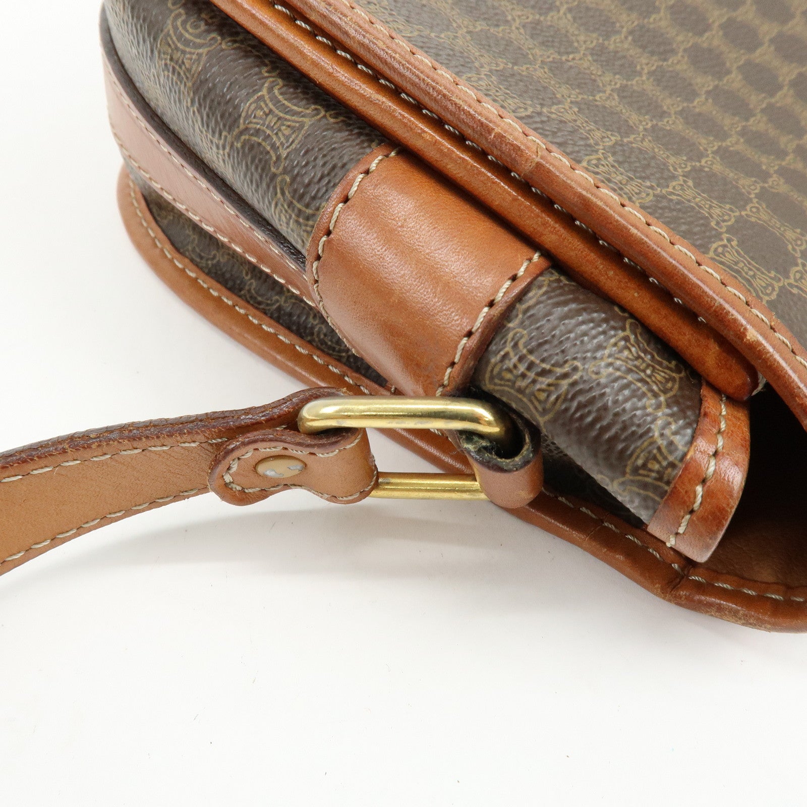 CELINE Macadam Canvas Leather Shoulder Bag Crossbody Bag Brown