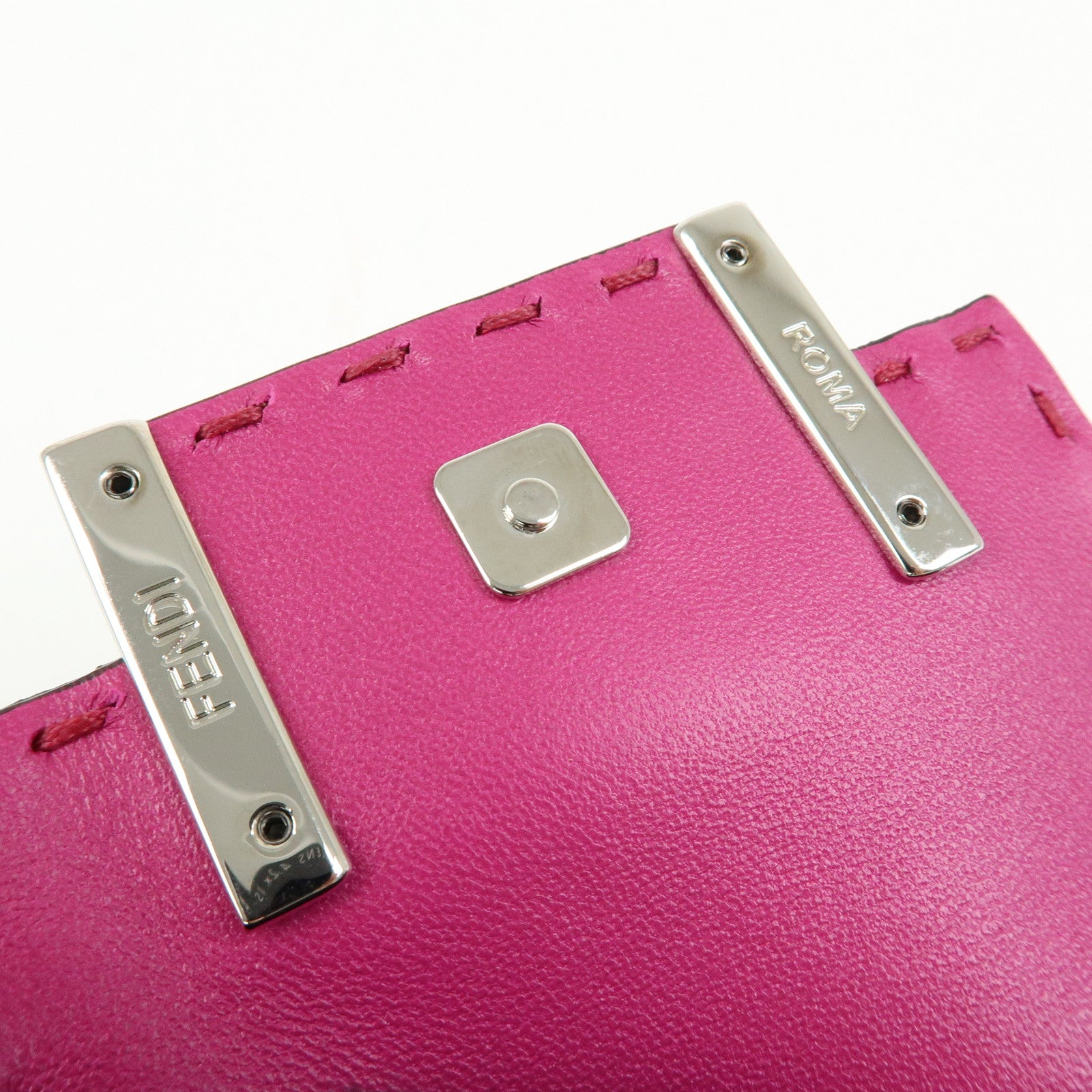 FENDI Nano Baguette Leather Mini Chain Shoulder Bag Charm Pink 7AS045