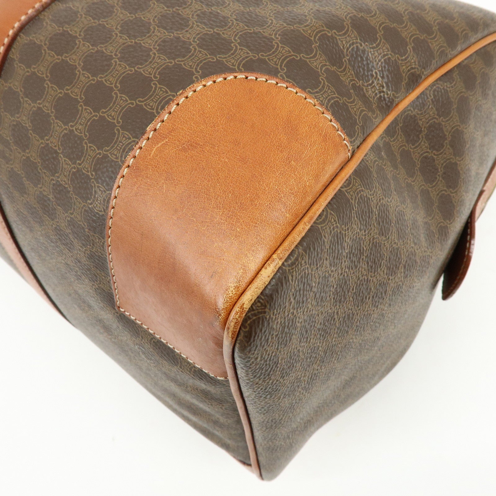 CELINE Macadam PVC Leather Boston Bag Hand Bag Brown