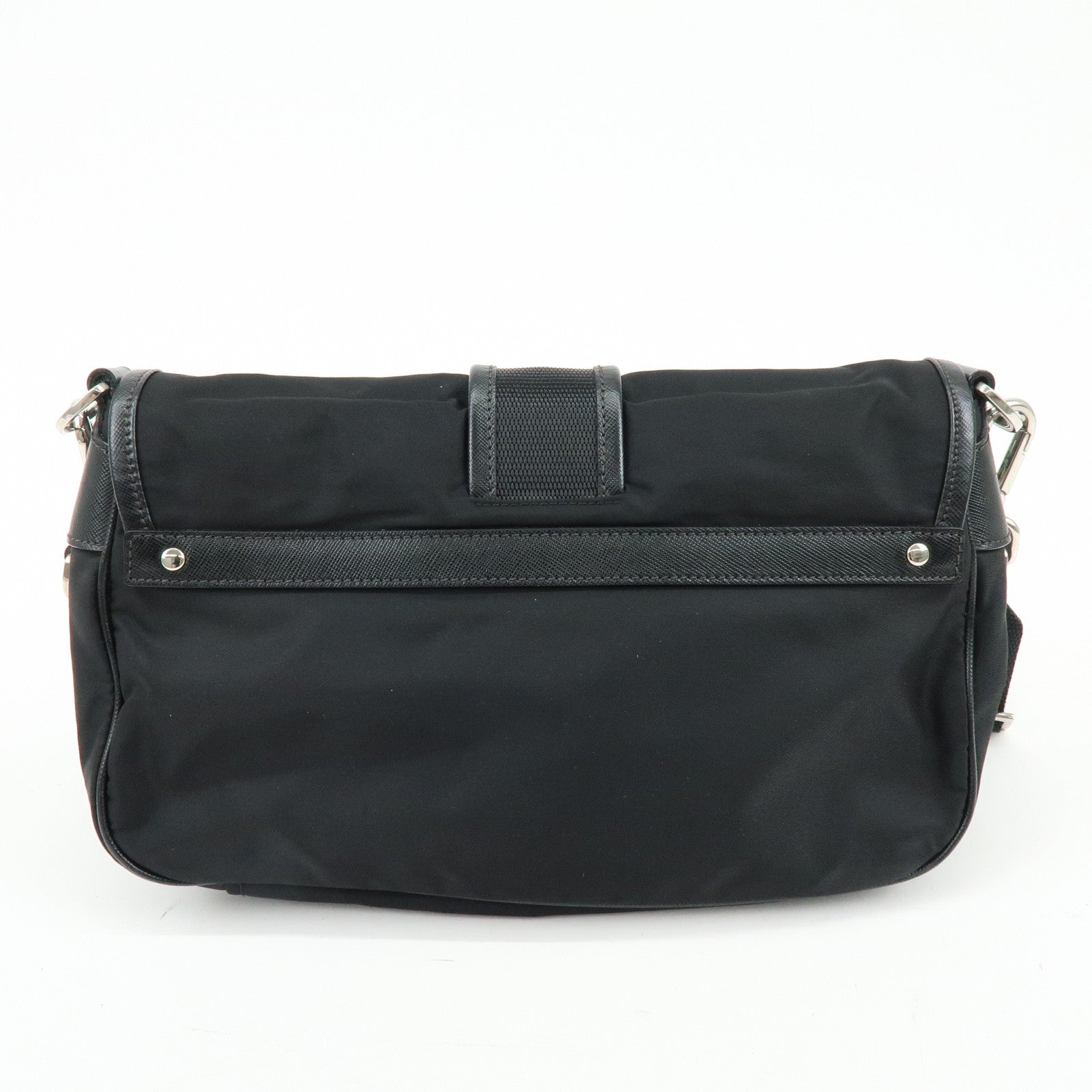 PRADA Triangle Logo Nylon Saffiano Leather Shoulder Bag Black BT0464