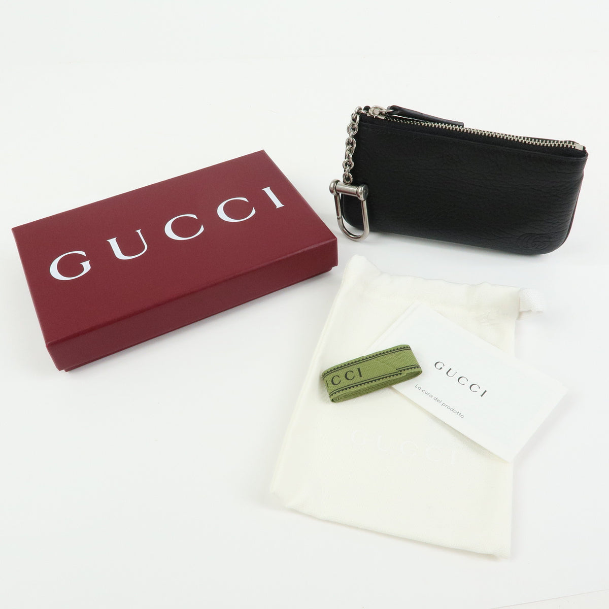 GUCCI Double G Leather Coin Case Key Chain Black 795330