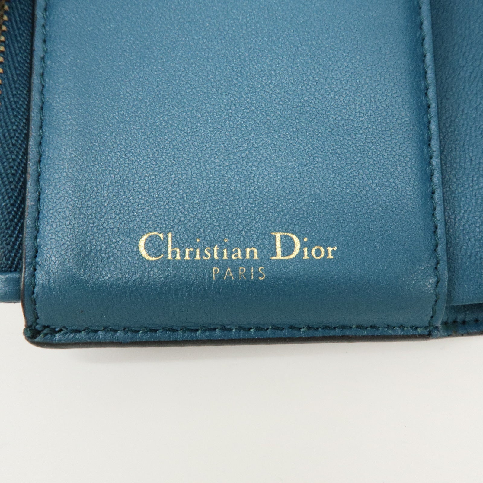 Christian Dior Saddle Leather Tri-Fold Compact Wallet Blue
