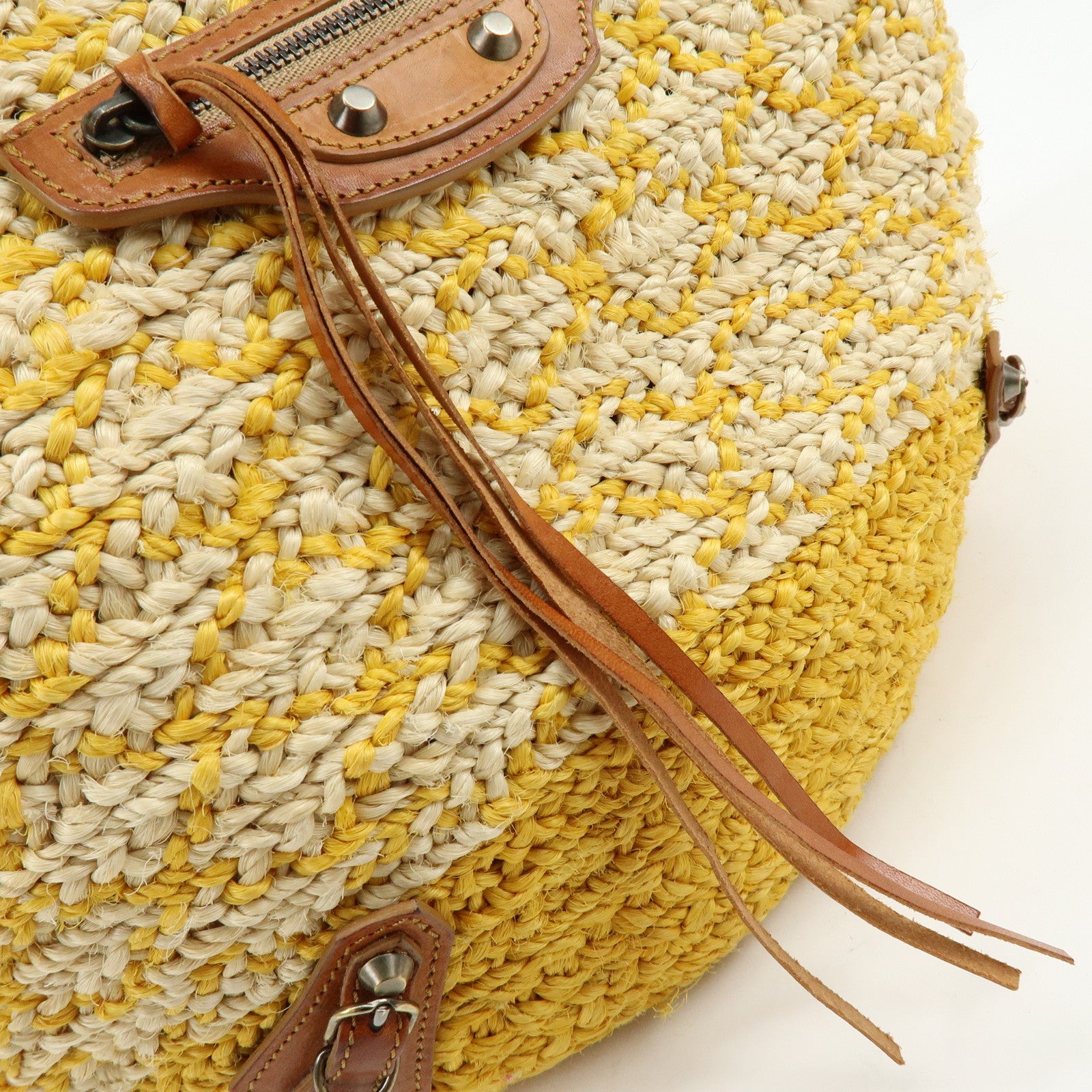 BALENCIAGA Raffia Leather Panier Tote Bag Yellow Natural 286370