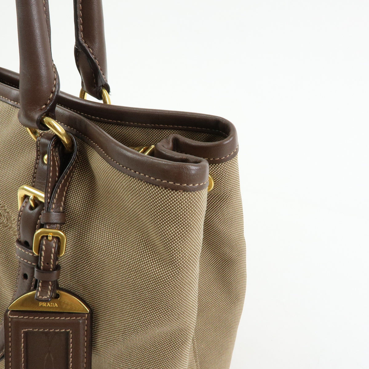 PRADA Triangle Logo Jacquard Canvas Leather 2Way Bag Hand Bag BN2832