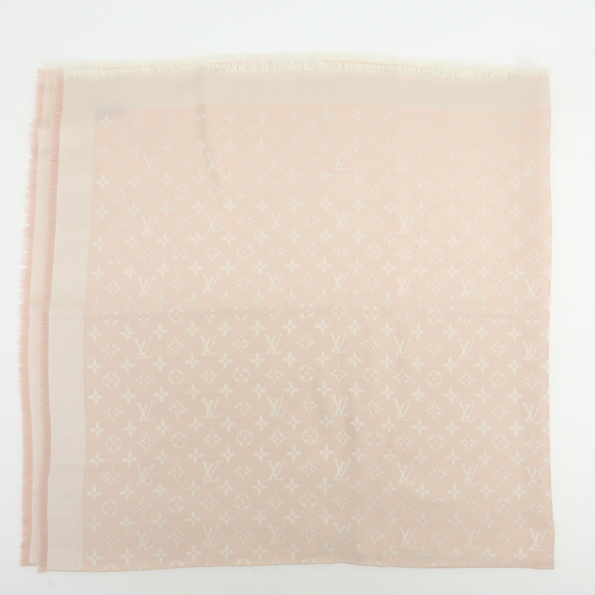 Louis Vuitton Monogram Silk Wool Scarf Shawl Light Pink