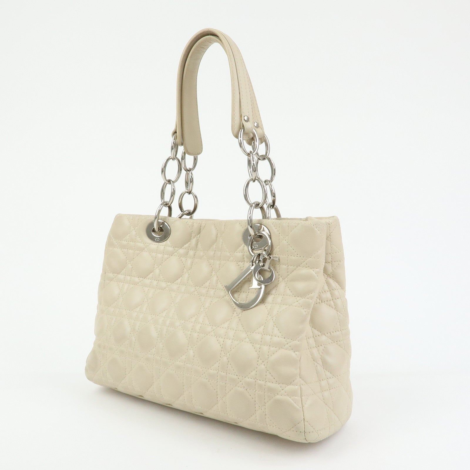 Christian Dior Lady Dior Cannage Lamb Skin Hand Bag Ivory