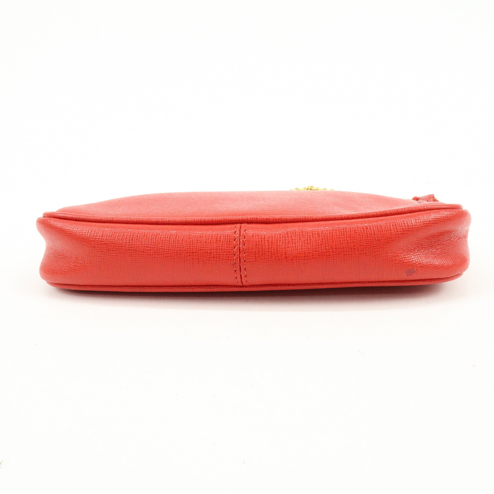 FENDI Embossed Leather Chain Accessary Pouch Hand Bag Red 8M0271