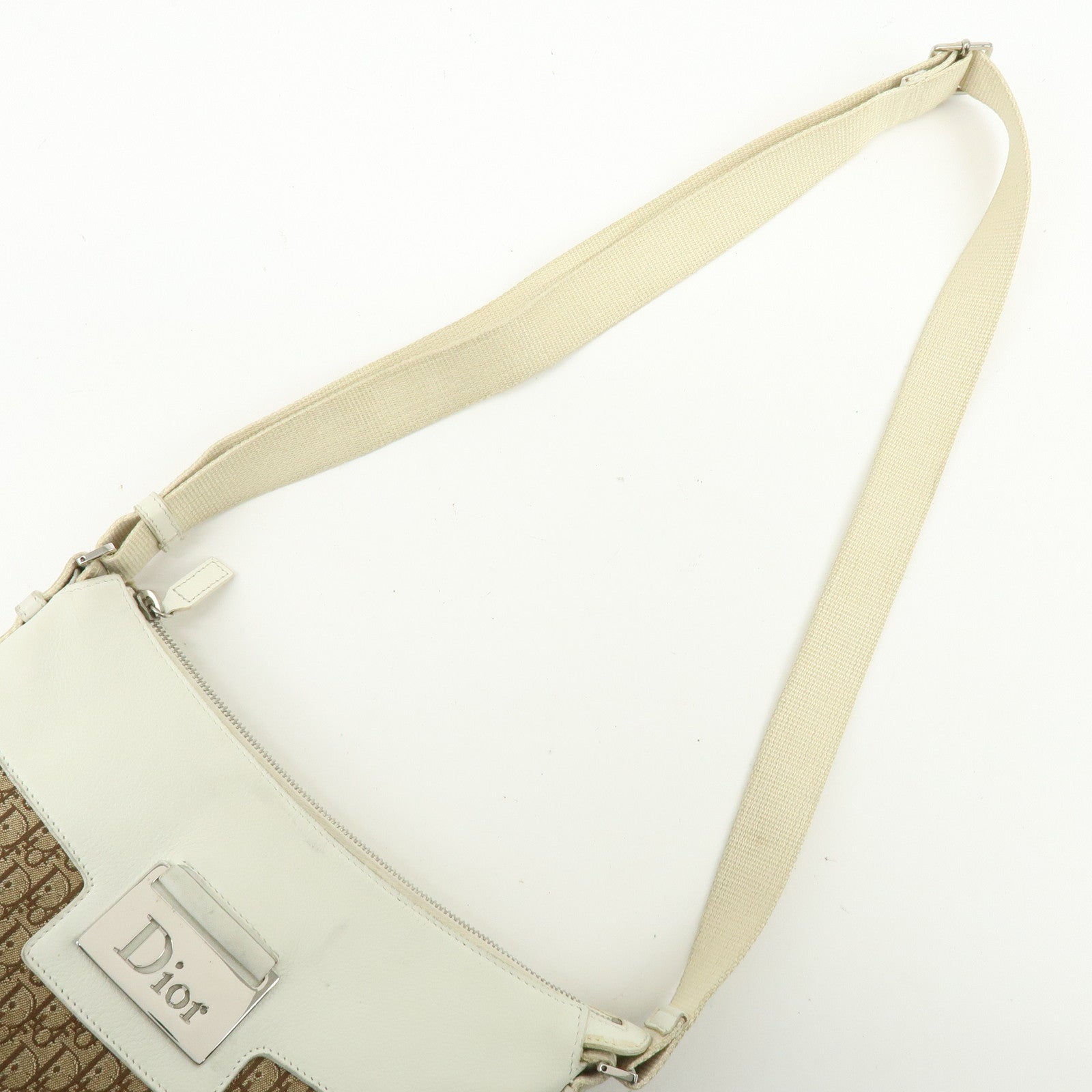 Christian Dior Street Chic Trotter Canvas Leather Shoulder Bag Beige