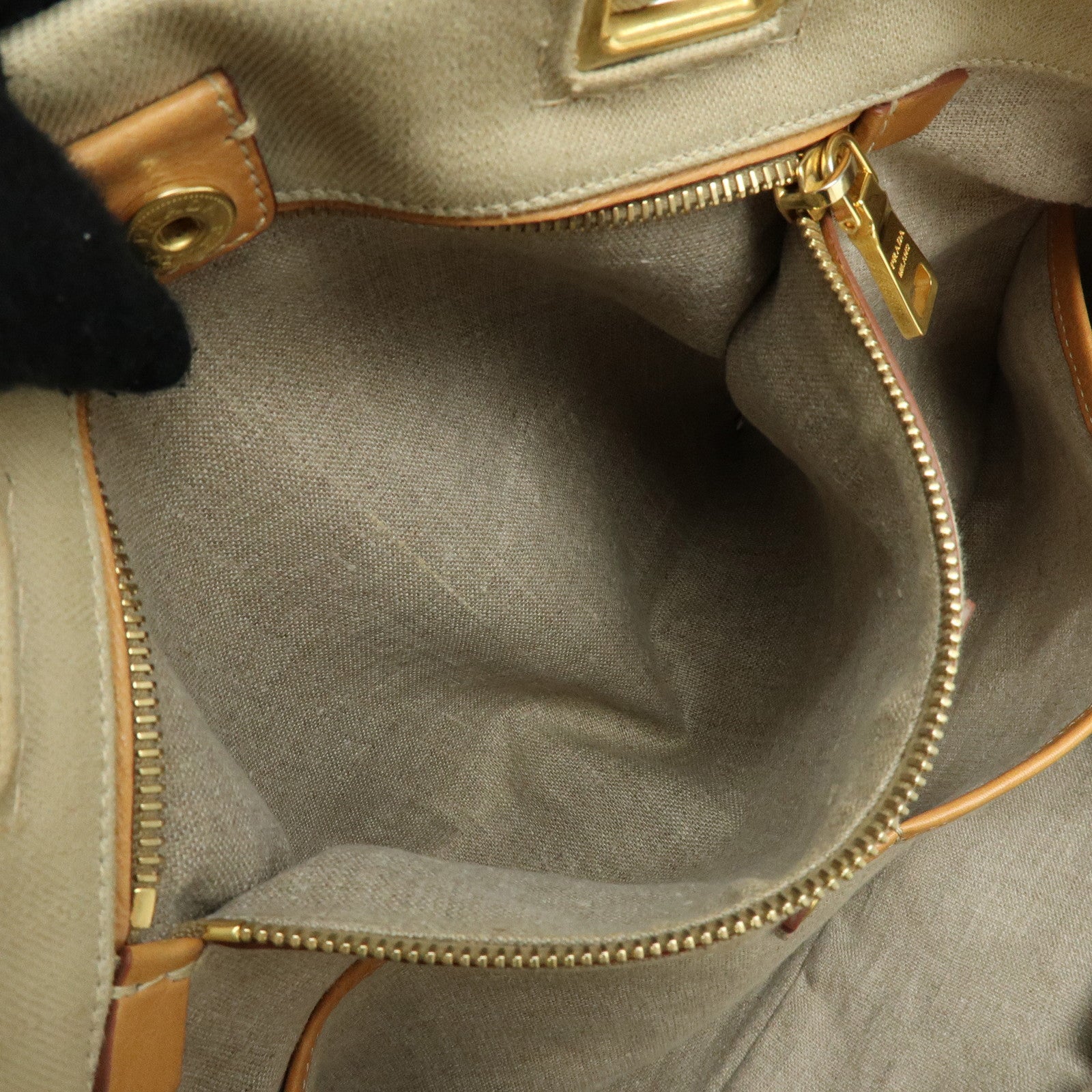 PRADA Triangle Logo Canvas 2Way Bag Tote Shoulder Bag Beige BN2069