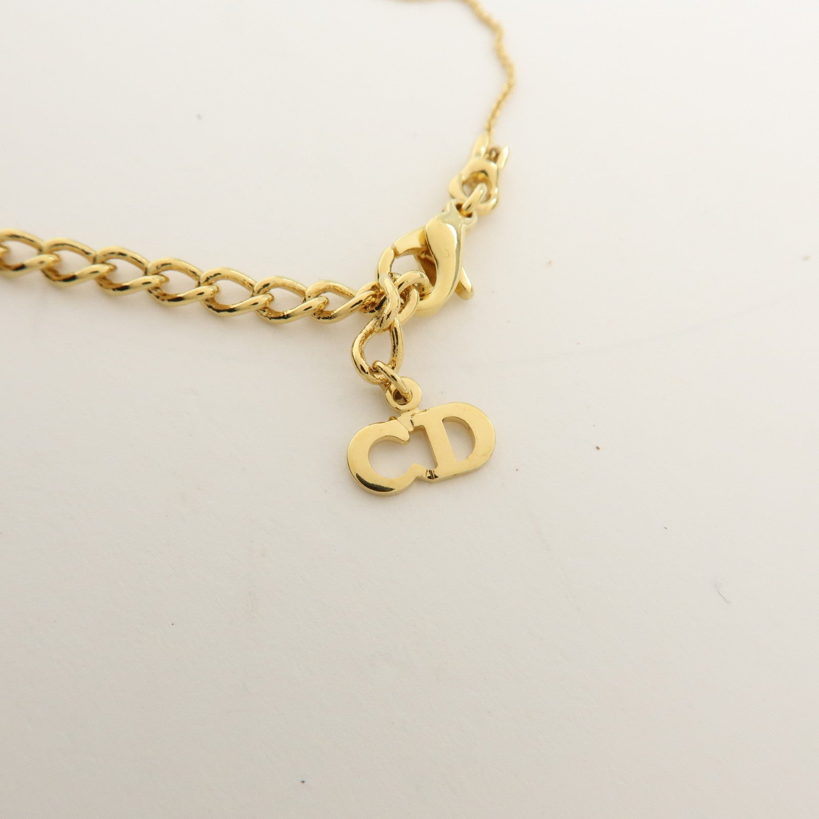 Christian Dior Logo Plate Metal Necklace Pendant Necklace Gold