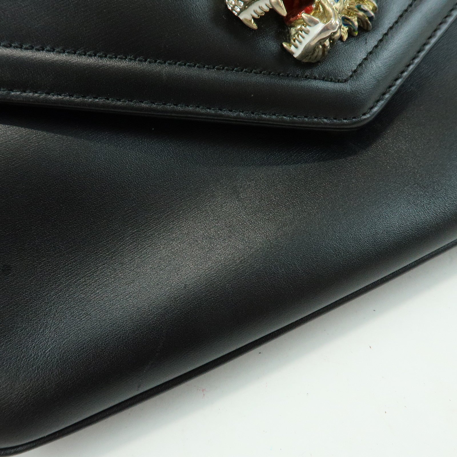 GUCCI Raja Calf Leather Rhinestone Chain Shoulder Bag Black 537241