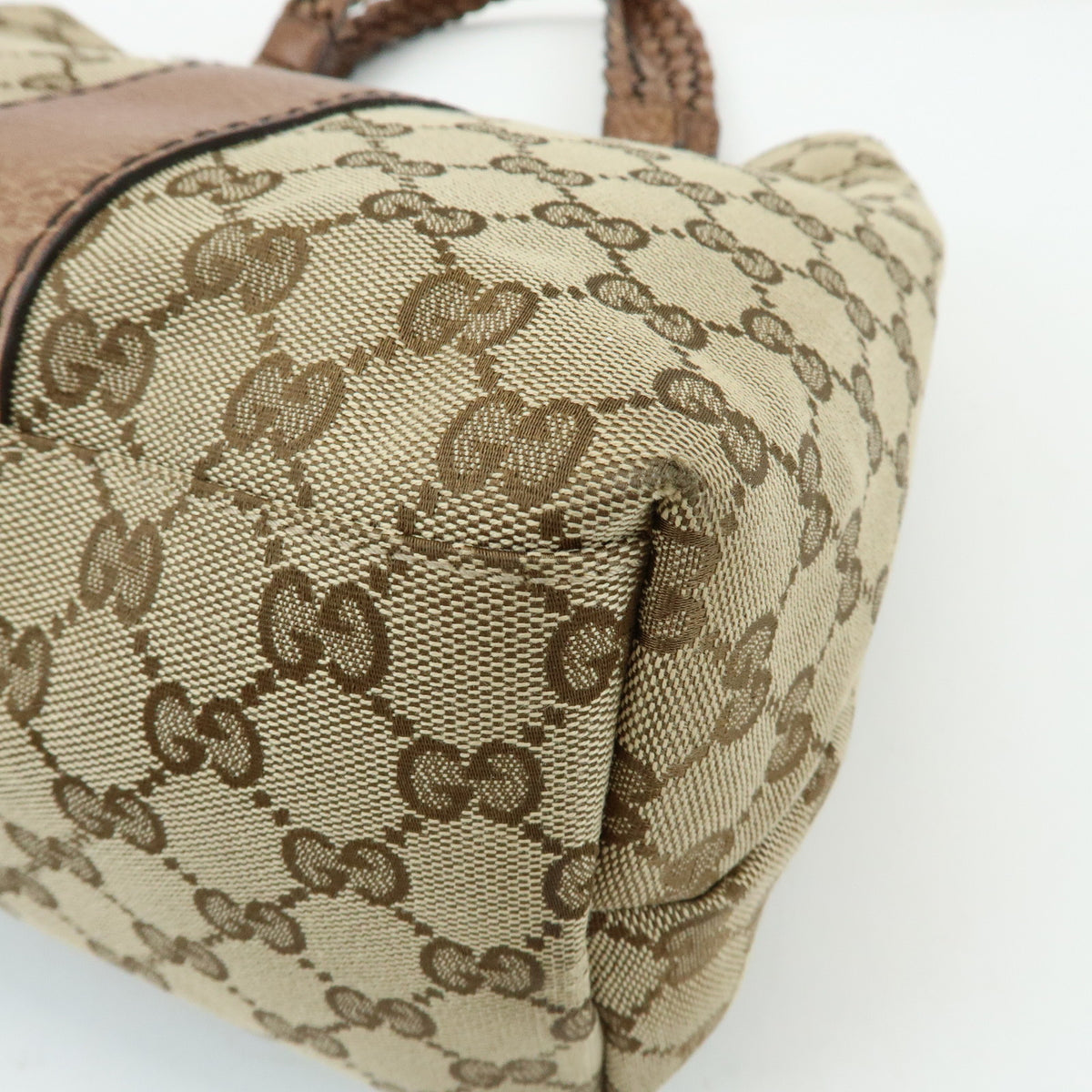 GUCCI Bamboo GG Canvas Leather Tote Bag Beige Brown 232947