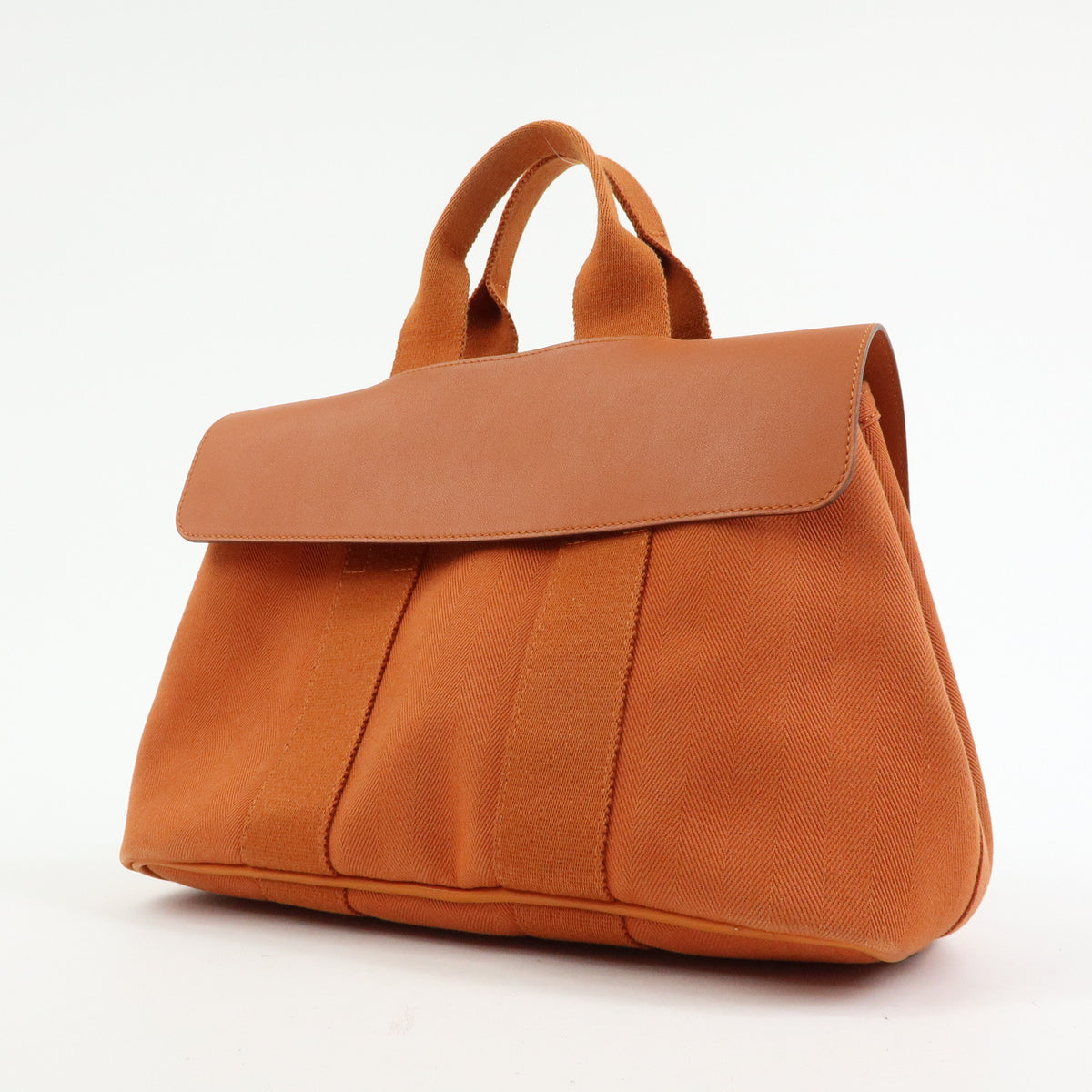 HERMES Valparaiso MM Toile Chevron Leather Tote Bag Hand Bag Orange