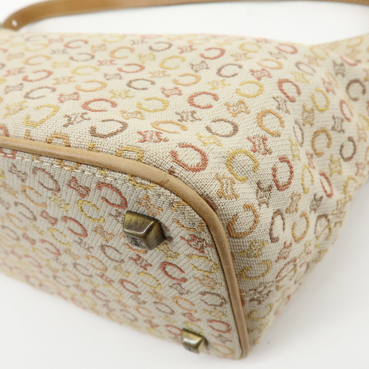 CELINE C Macadam Canvas Leather Shoulder Bag Hand Bag Beige