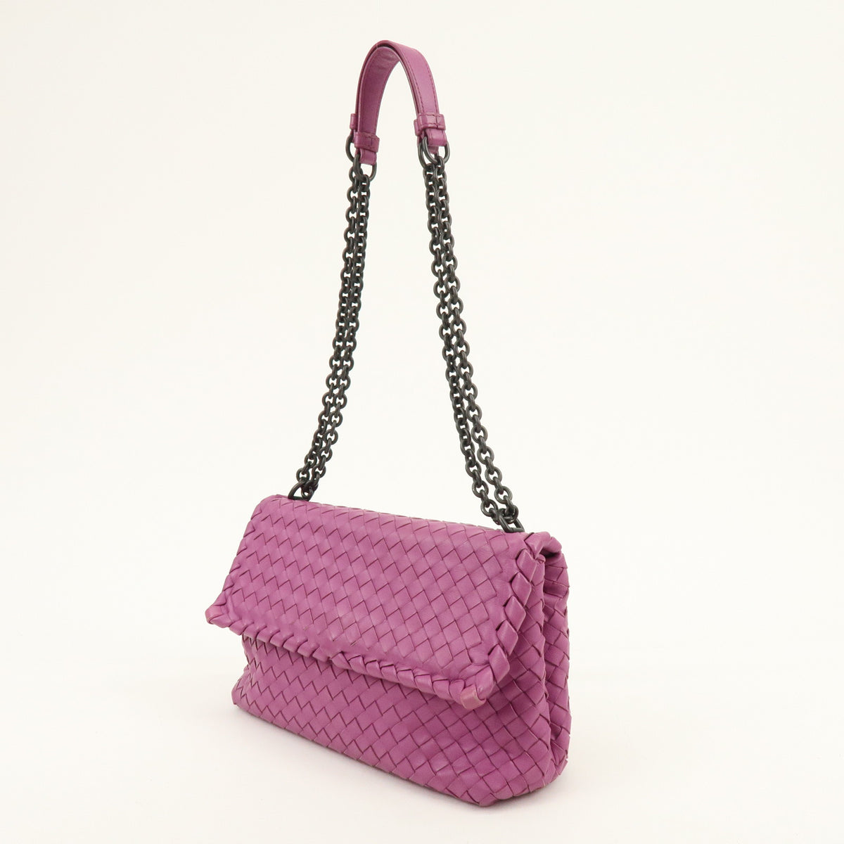 BOTTEGA VENETA Intrecciato Leather Chain Shoulder Bag Purple