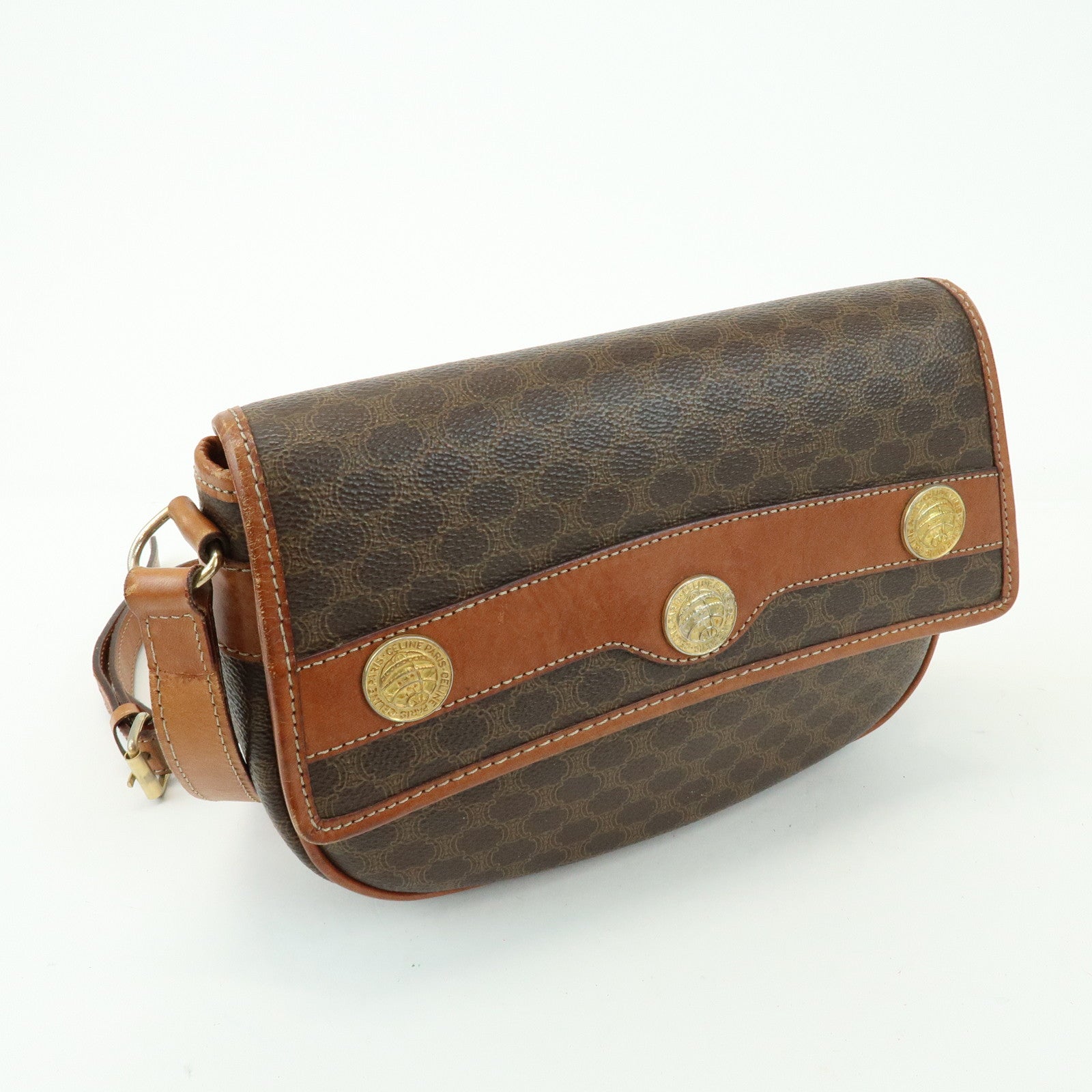 CELINE Macadam PVC Leather Shoulder Bag Crossbody Bag Brown