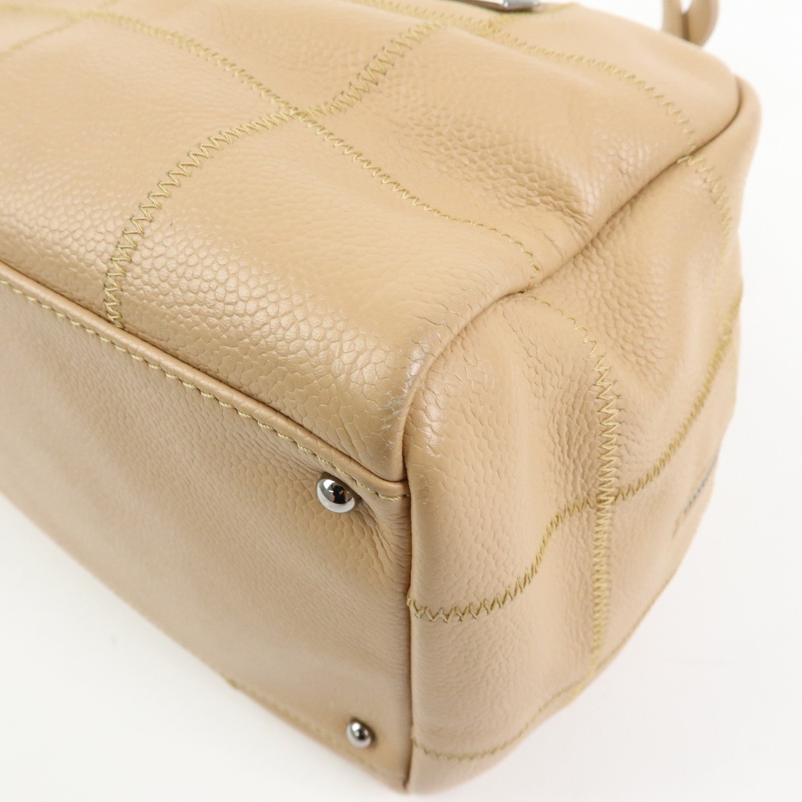 CHANEL Chocolate Bar Caviarskin Shoulder Bag Hand Bag Beige A26135