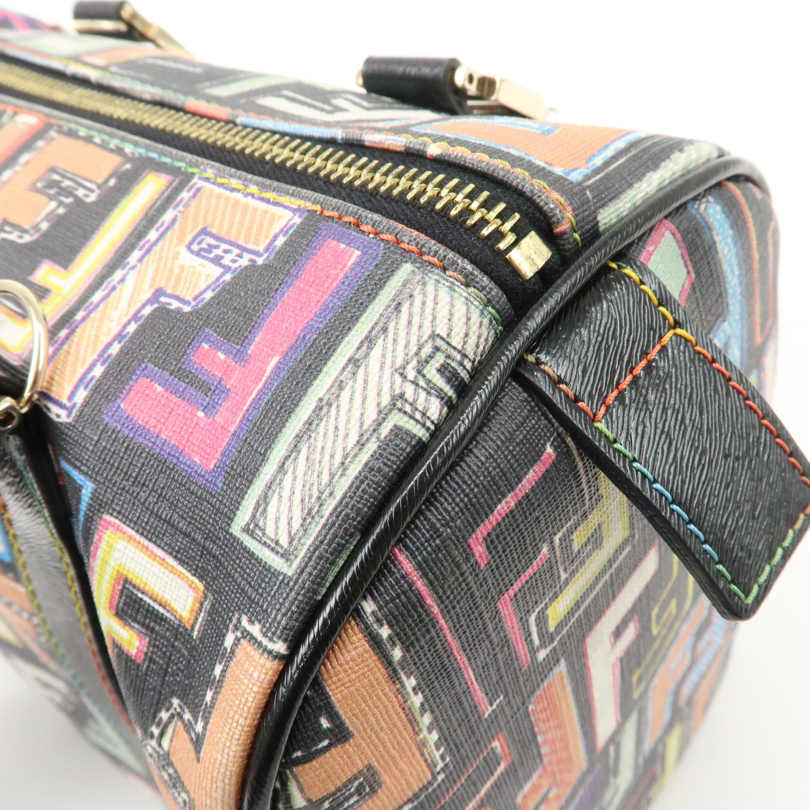 FENDI Zucca PVC Leather Mini Boston Bag Hand Bag Multi Color 8BL068 Used