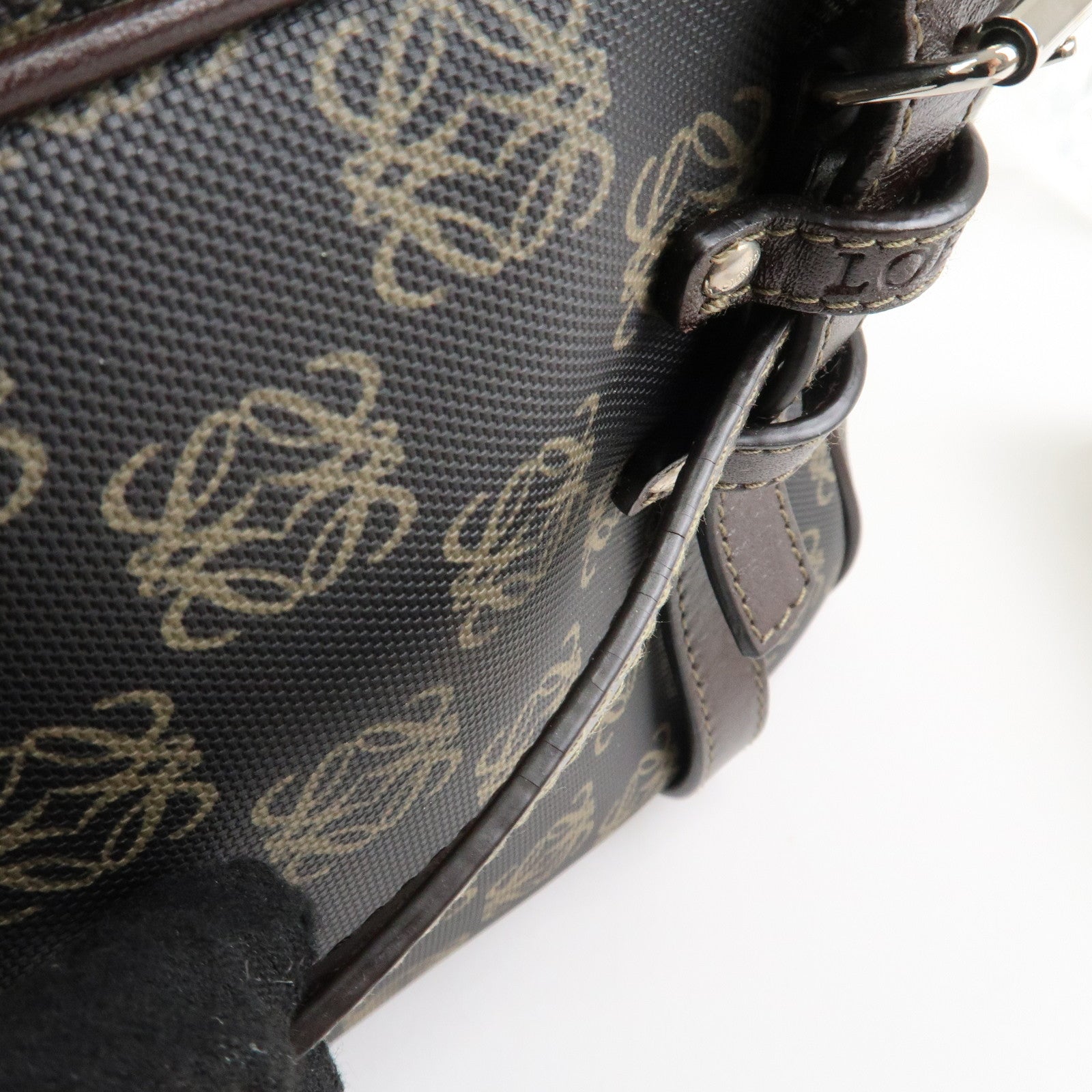 LOEWE Repeat Anagram PVC Leather 2Way Boston Bag Hand Bag Brown Used