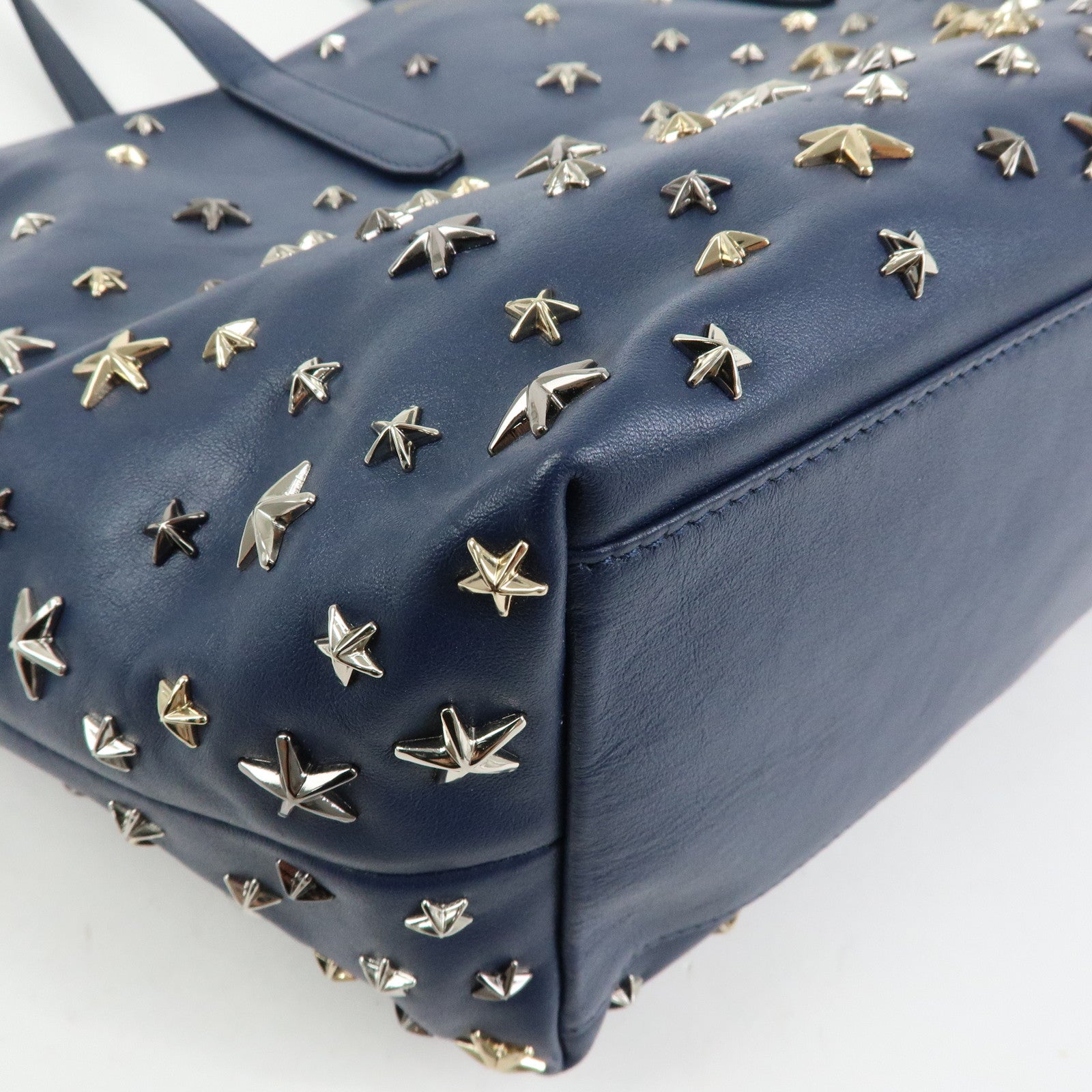 JIMMY CHOO Leather Star Studs Tote Bag Shoulder Bag Hand Bag Blue