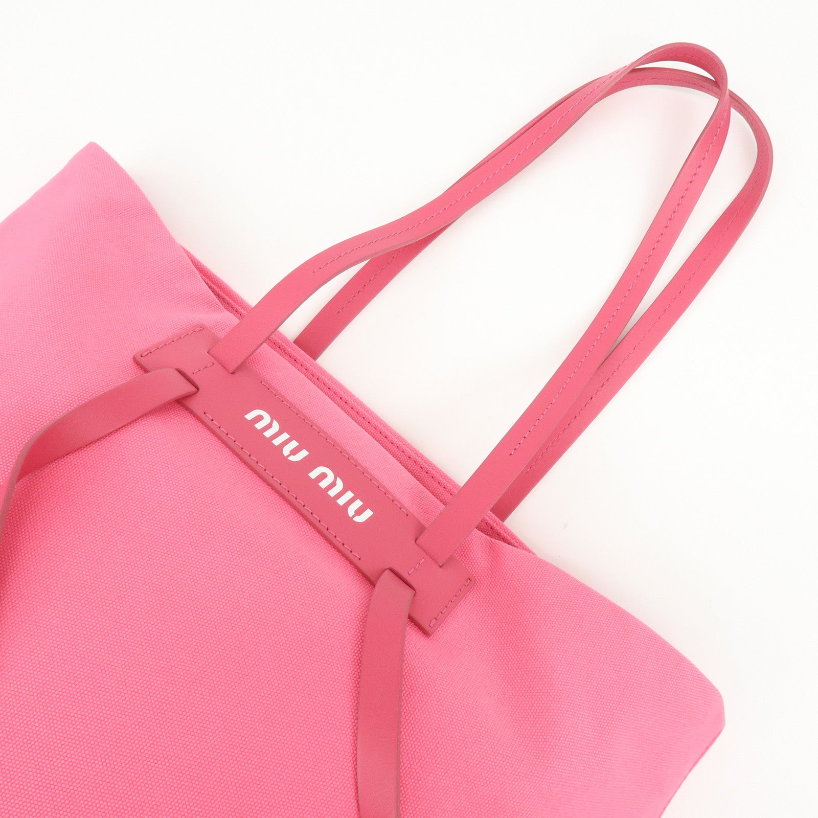 MIU MIU Canvas Leather Tote Bag Shoulder Bag Pink 5BG116