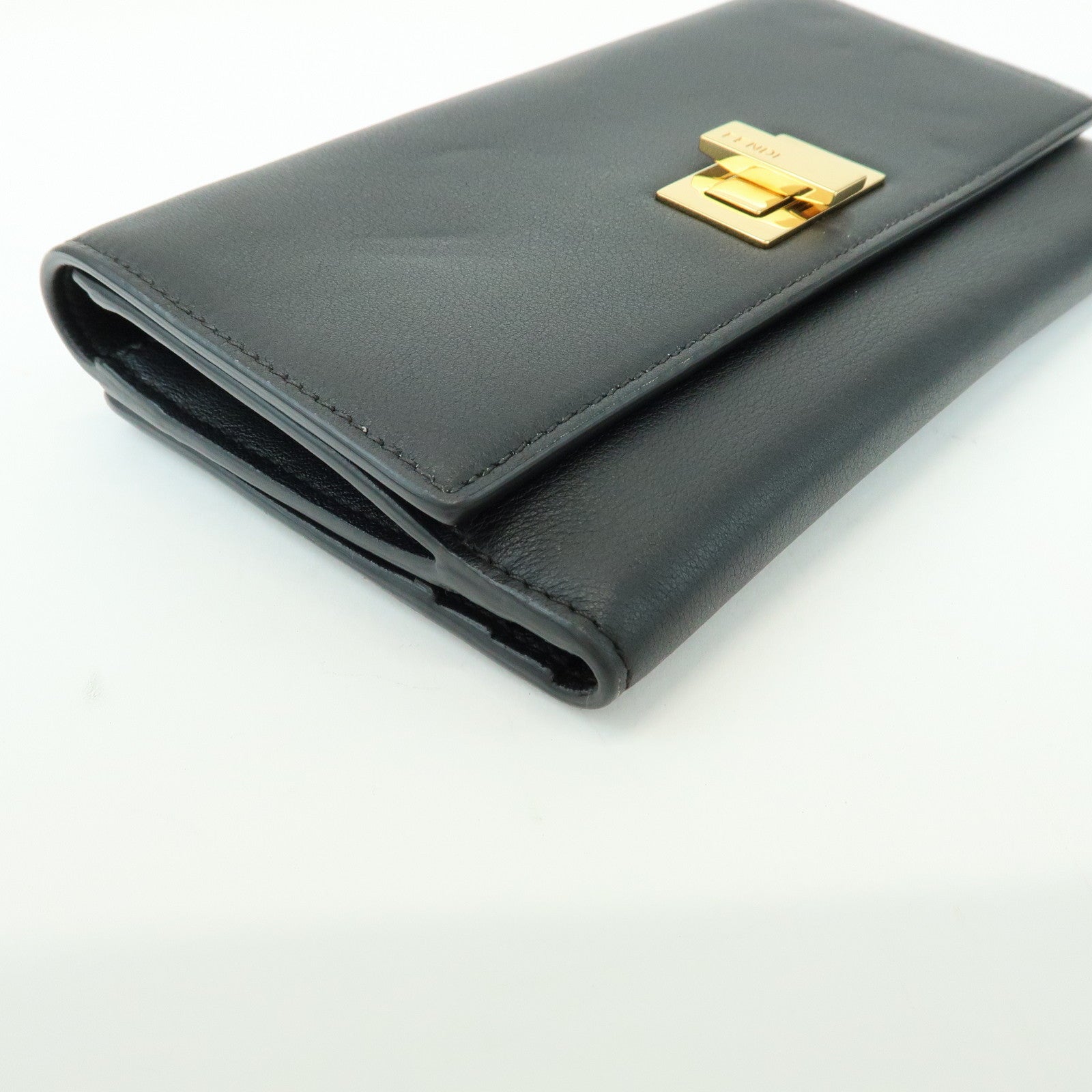 FENDI Peekaboo Leather Long Wallet Continental Wallet Black 8M0308