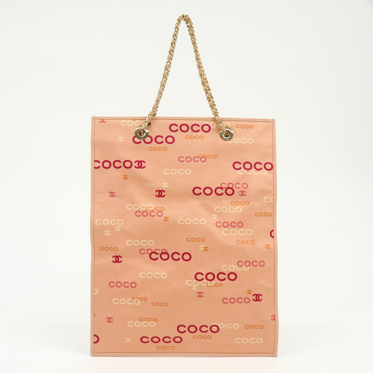 CHANEL COCO Mark Canvas Leather Chain Shoulder Bag Tote Bag Pink Orange